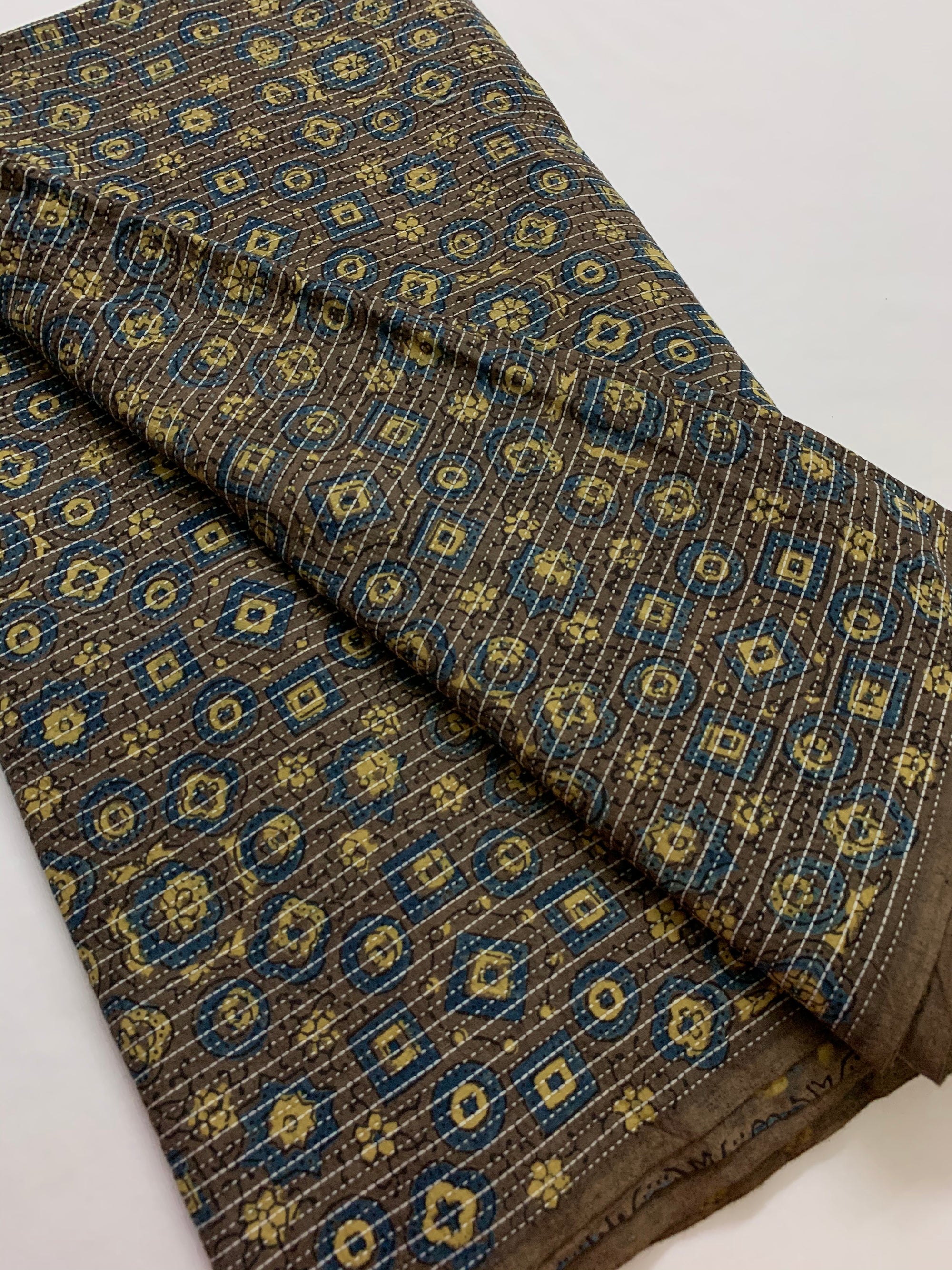 Kantha Ajrak printed cotton fabric