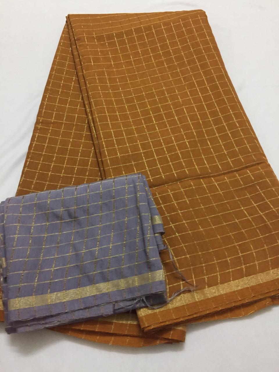 Silk zari checks saree with contrast blouse
