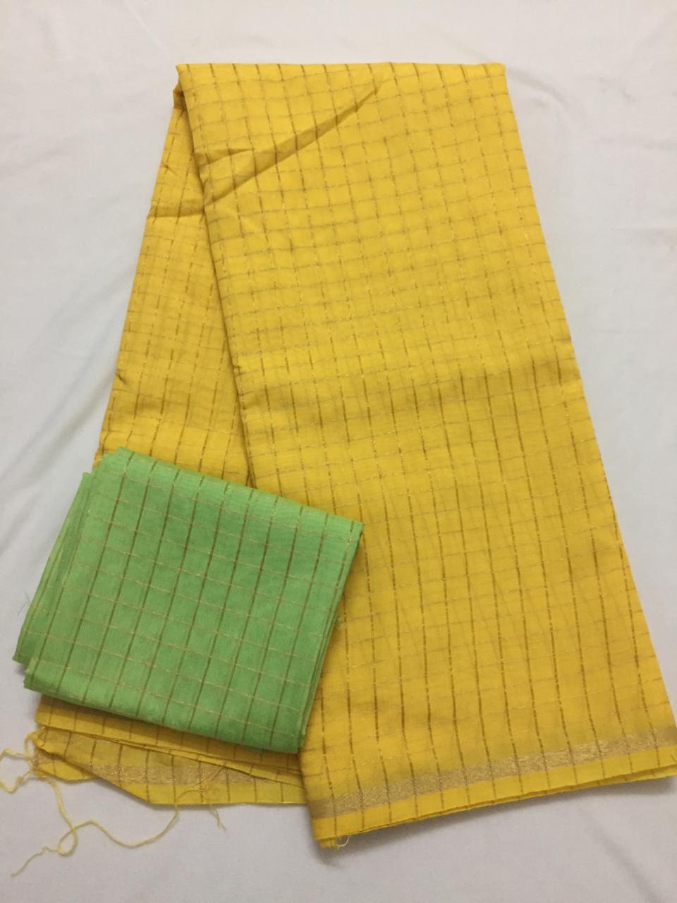 Silk zari checks saree with contrast blouse