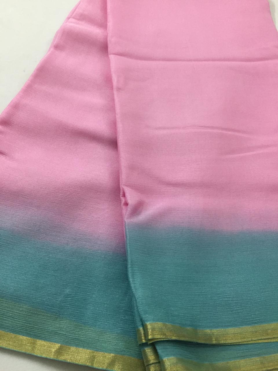 Double shaded pure silk chiffon saree