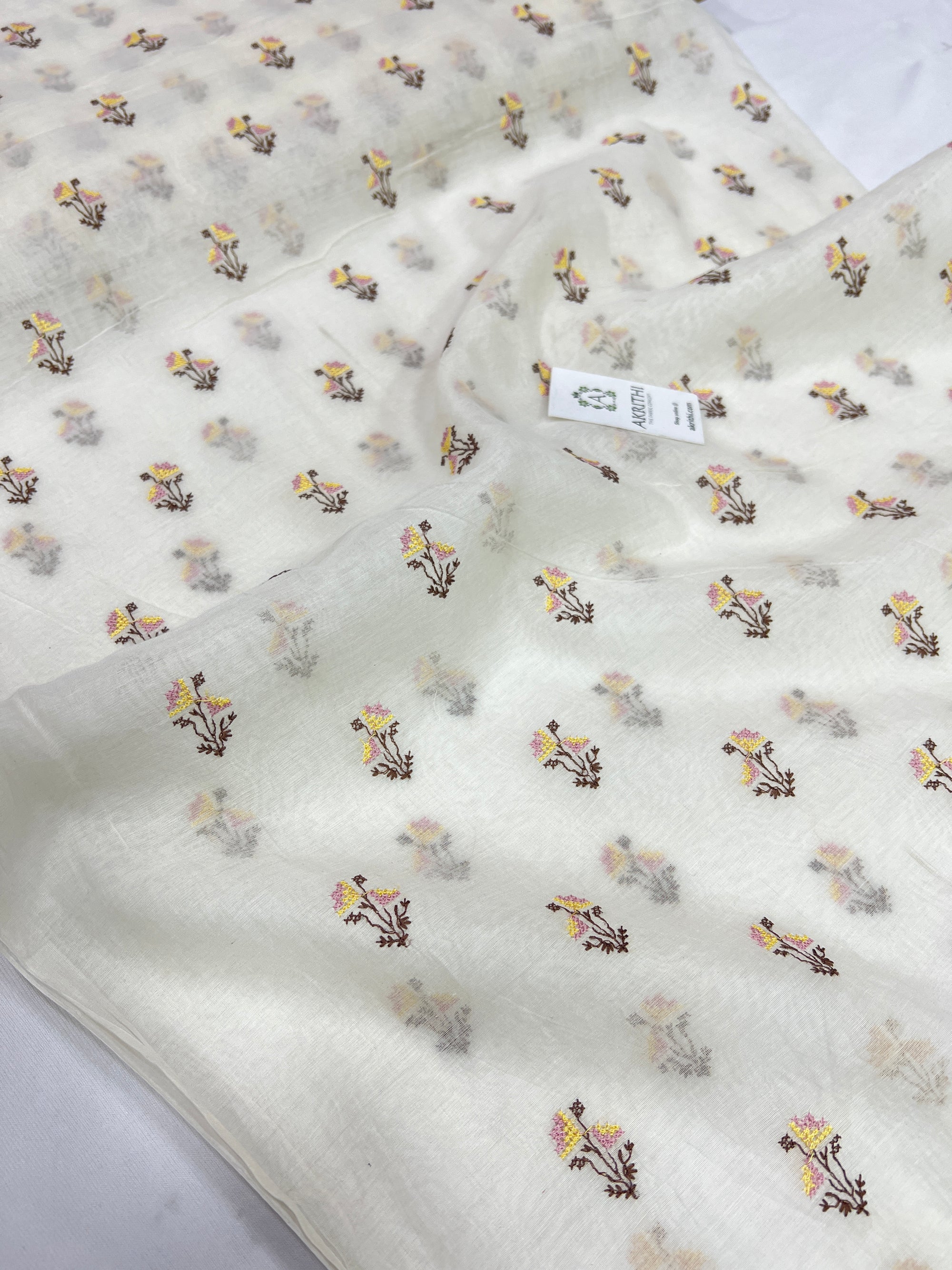 HANDLOOM MUL CHANDERI EMBROIDERED FABRIC
