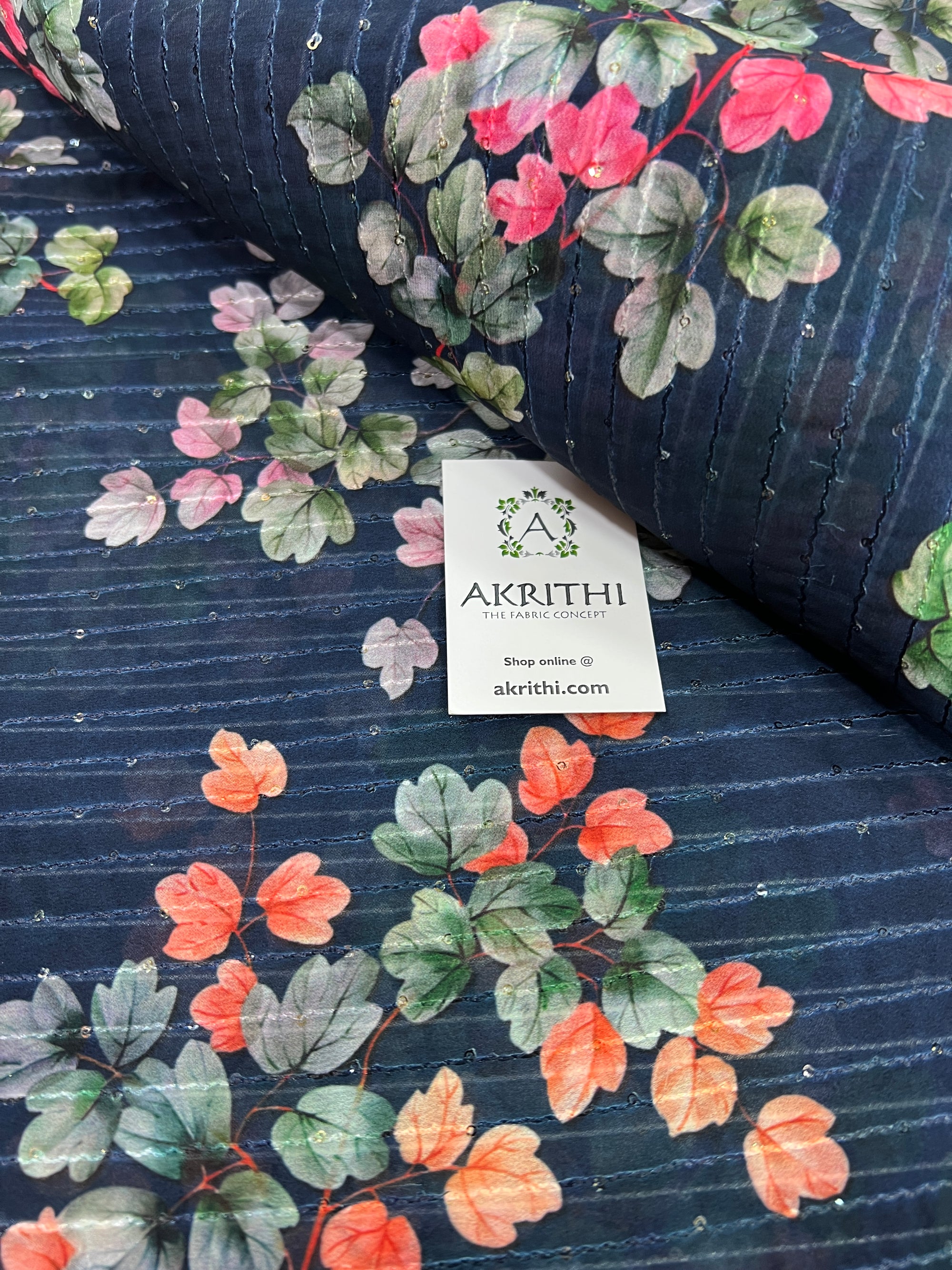 Digital printed georgette fabric with sequins work