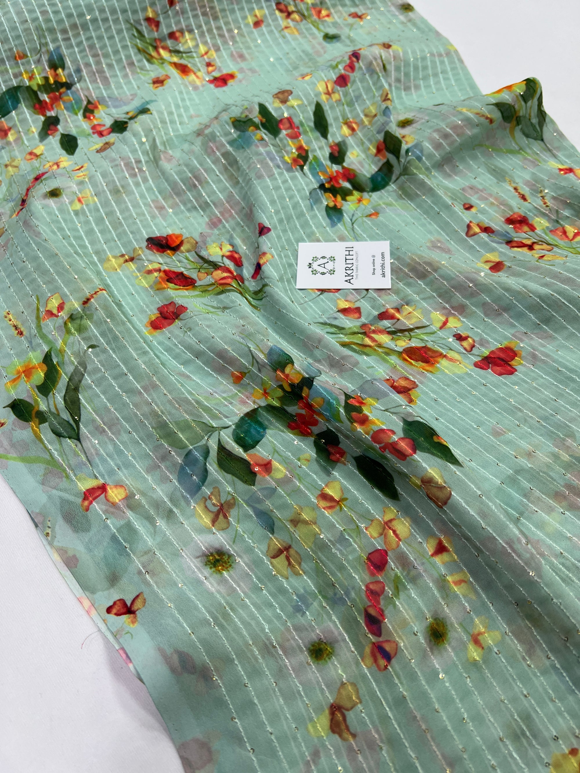 Digital printed georgette fabric with sequins work
