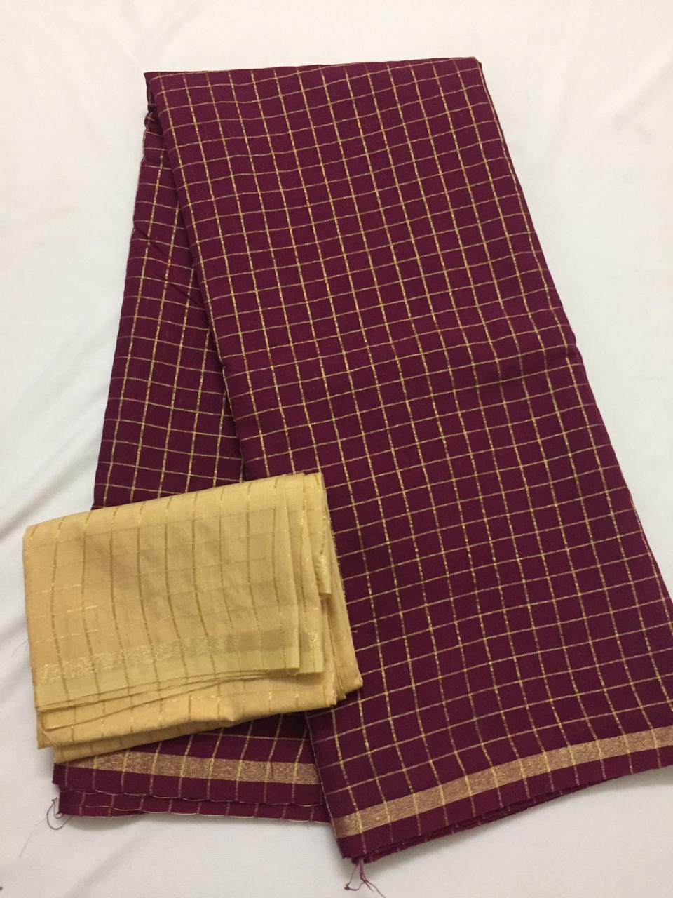 Silk zari checks saree with contrast blouse