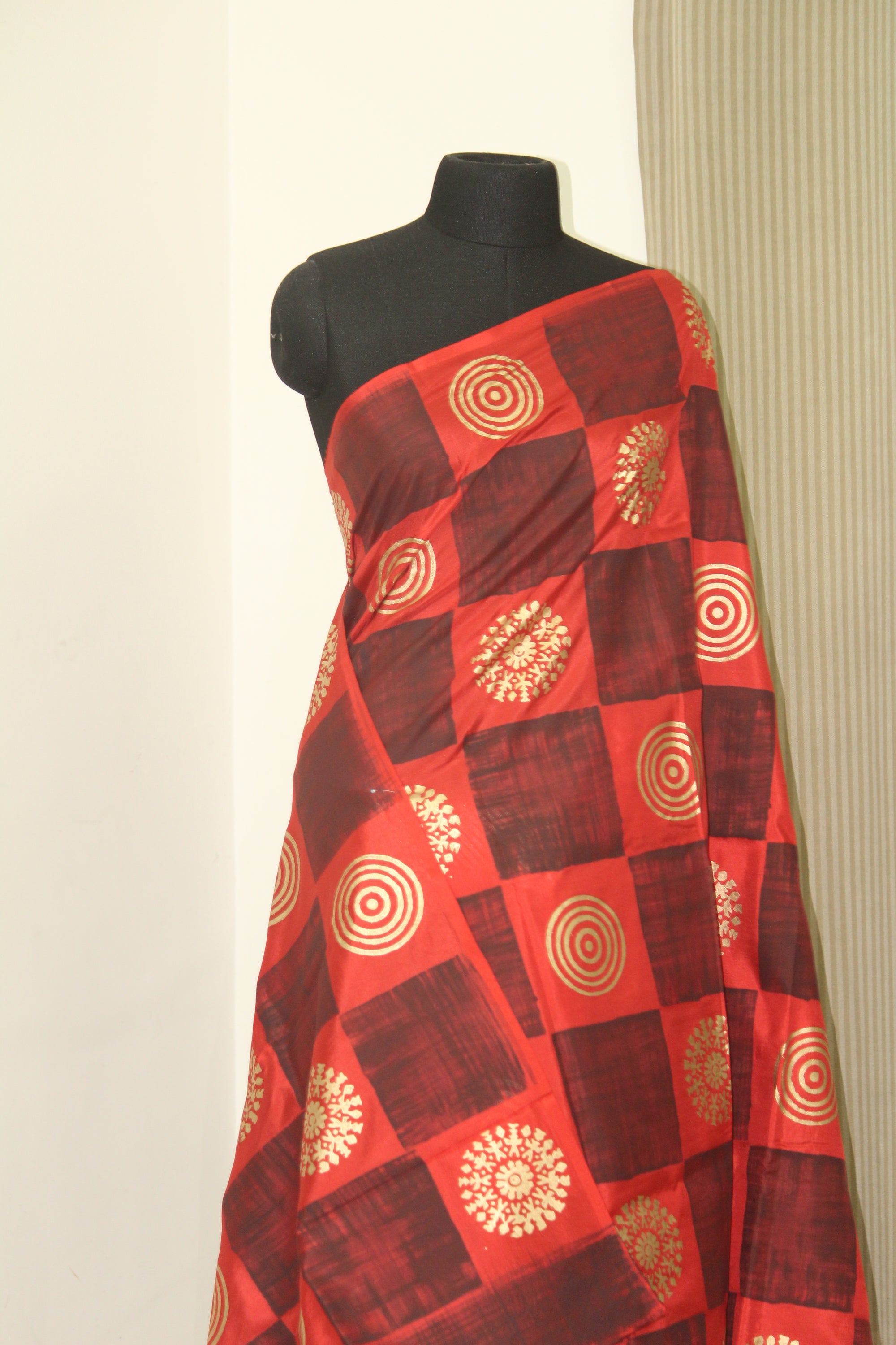 Block printed pure silk saree