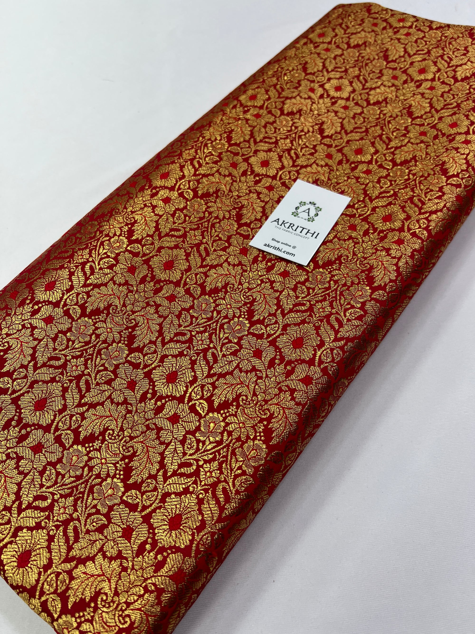 Handloom Banarasi brocade fabric red colour