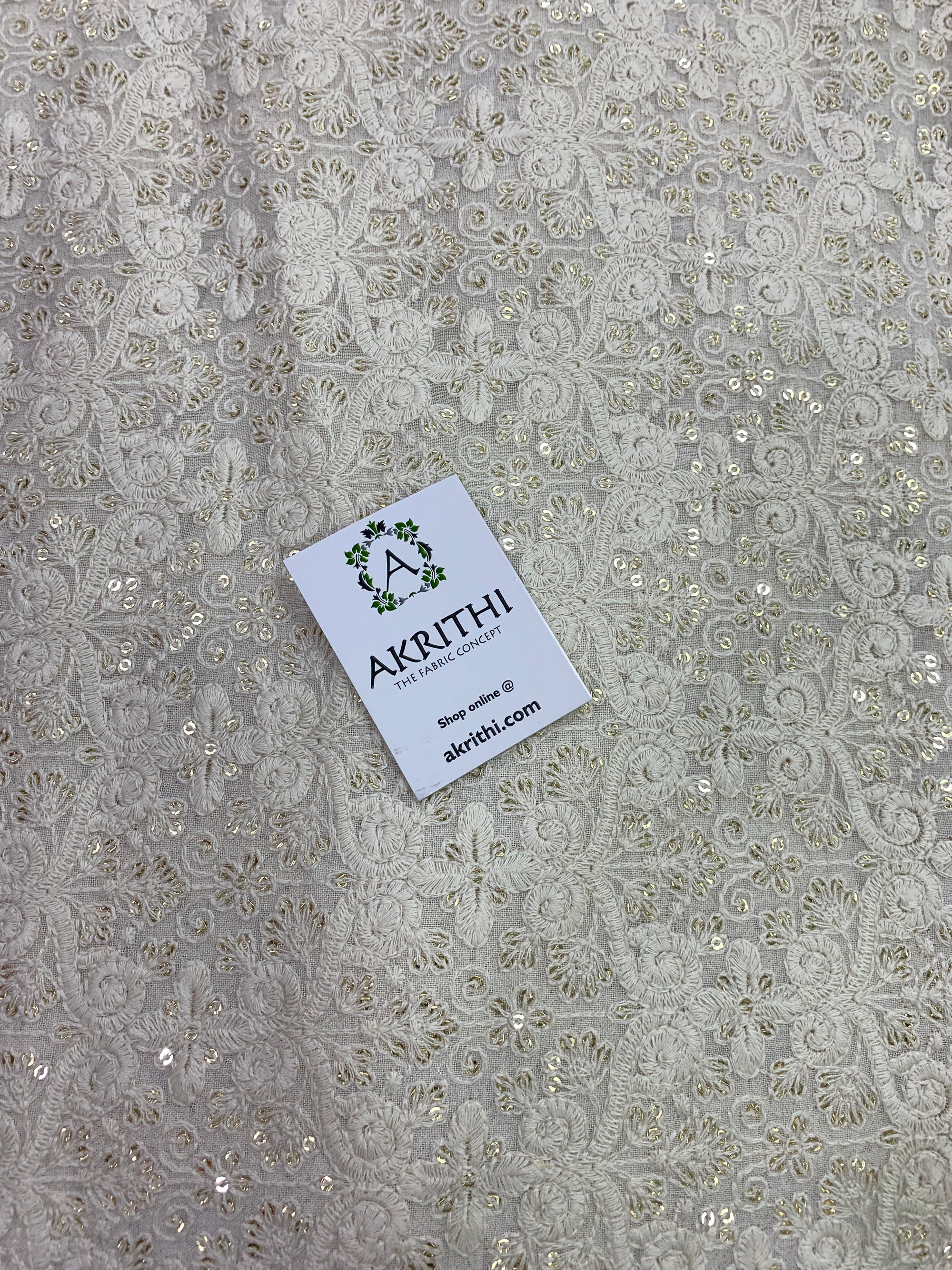 Embroidery on dyeable pure georgette fabric 80 cms cut