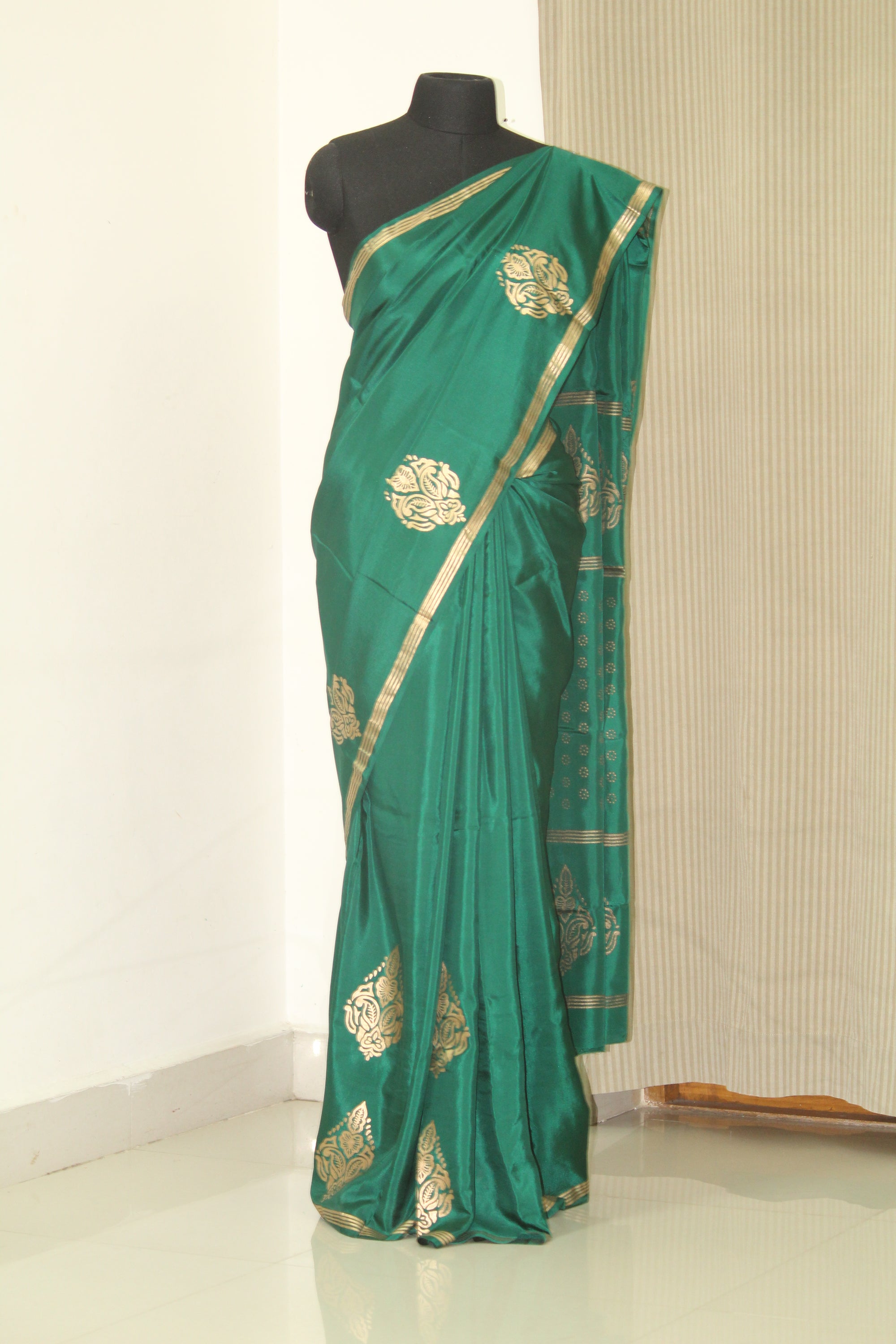 Block printed pure habutai silk saree