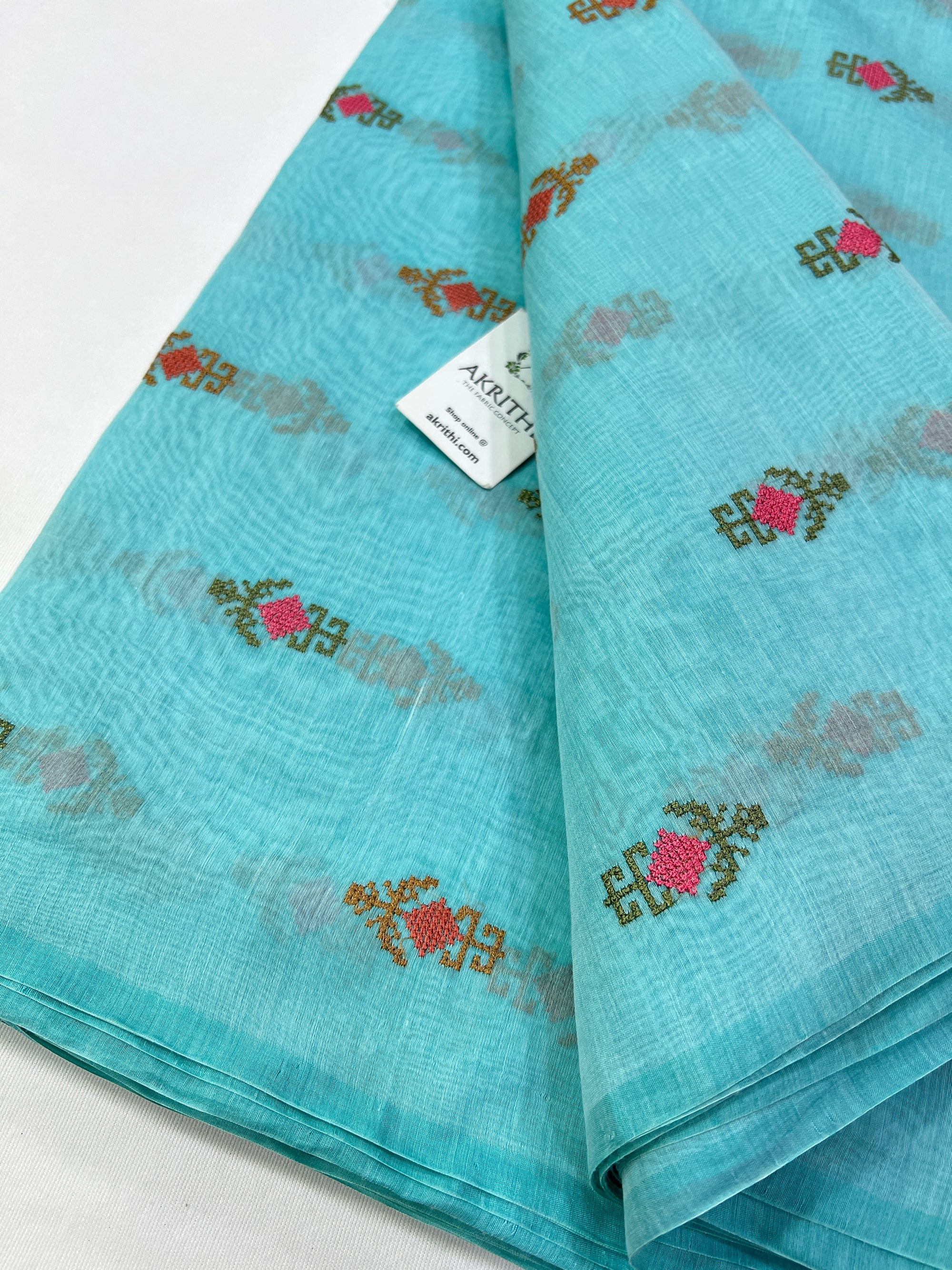 HANDLOOM MUL CHANDERI EMBROIDERED FABRIC