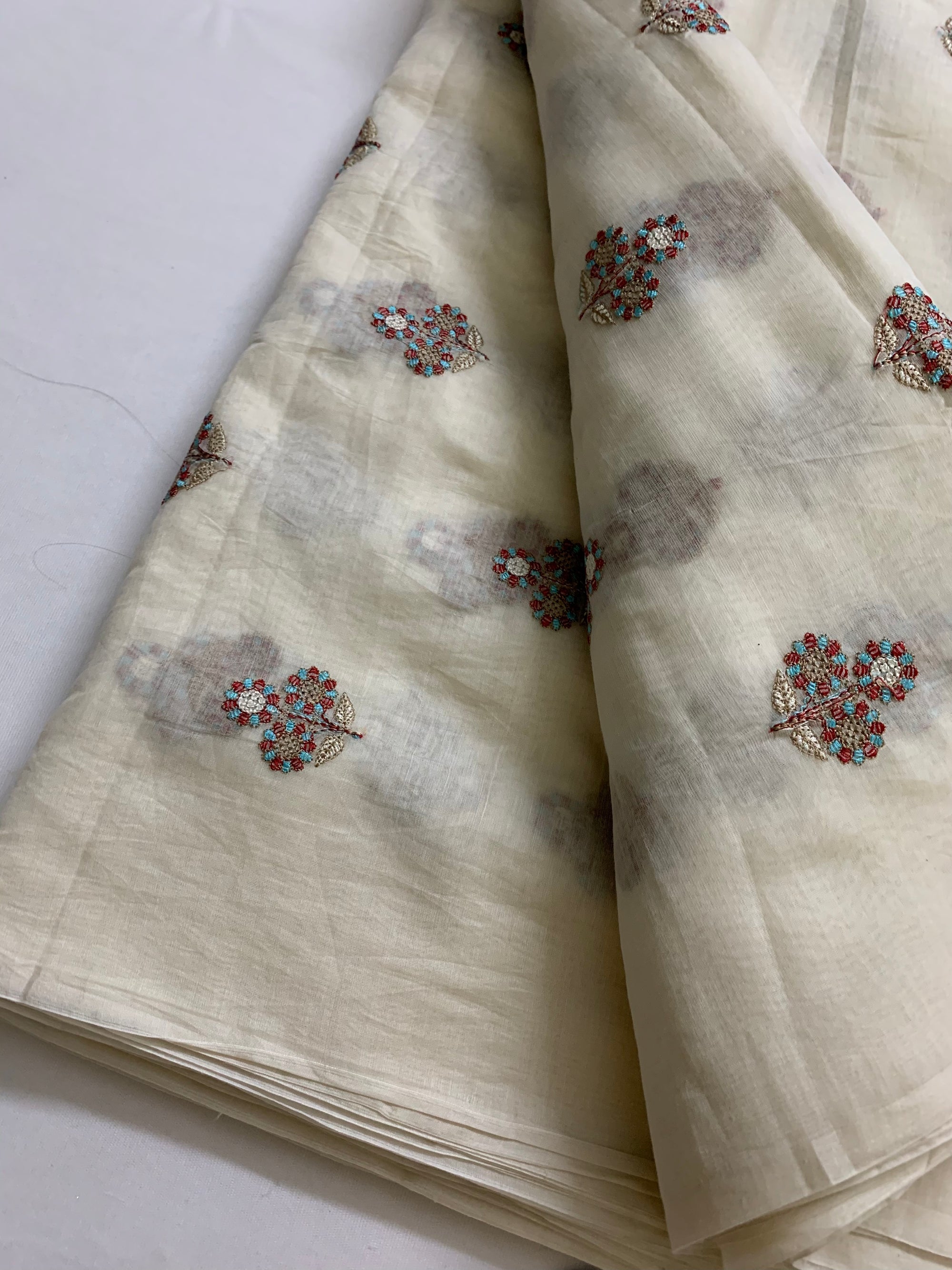 HANDLOOM MUL CHANDERI EMBROIDERED FABRIC
