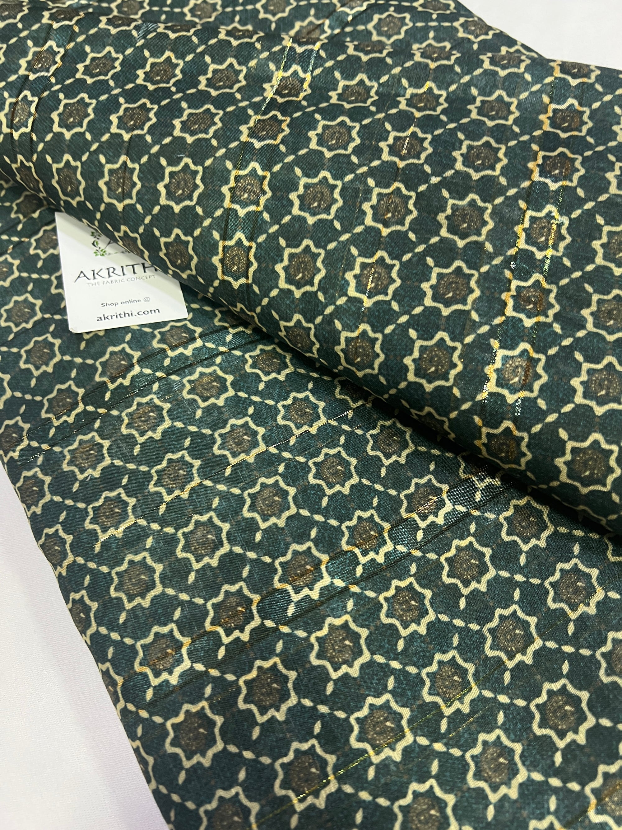 Digital printed munga cotton fabric with Zari lines