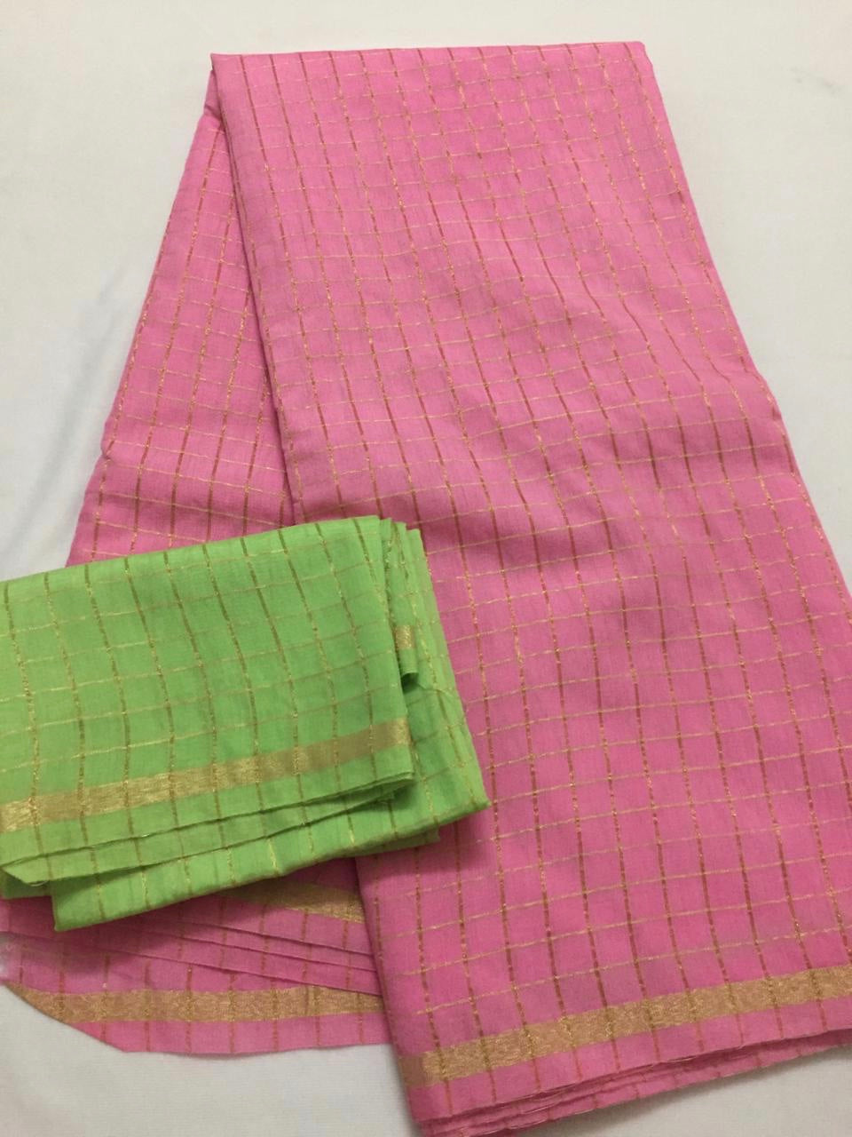 Silk zari checks saree with contrast blouse