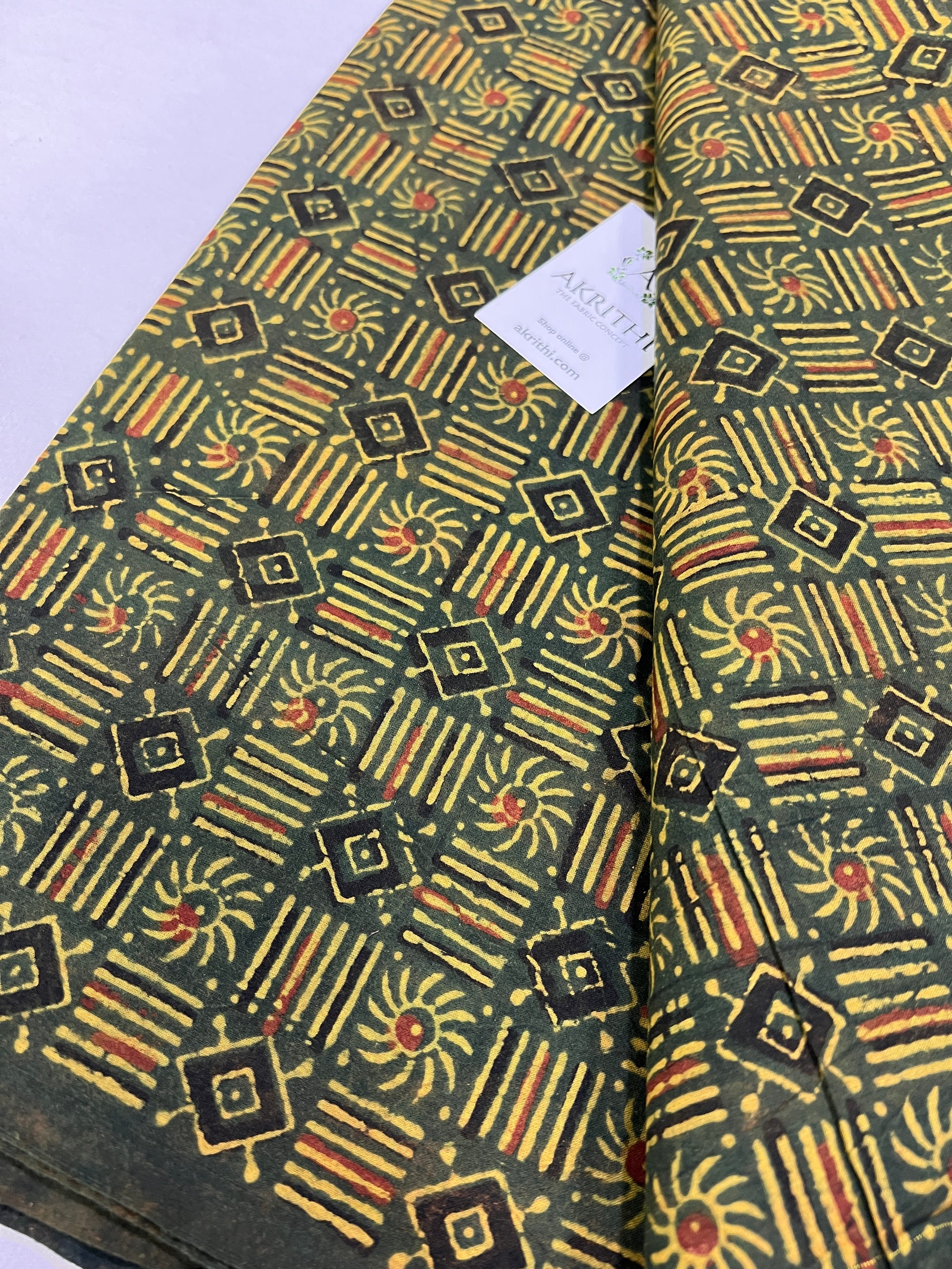 Hand block Printed ajrakh pure cotton fabric