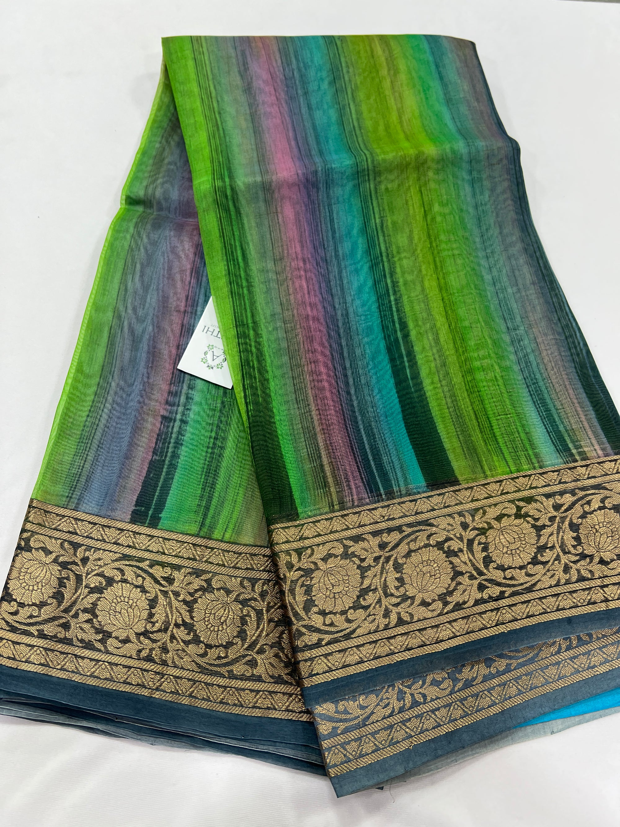 Hand brushed pure silk organza saree
