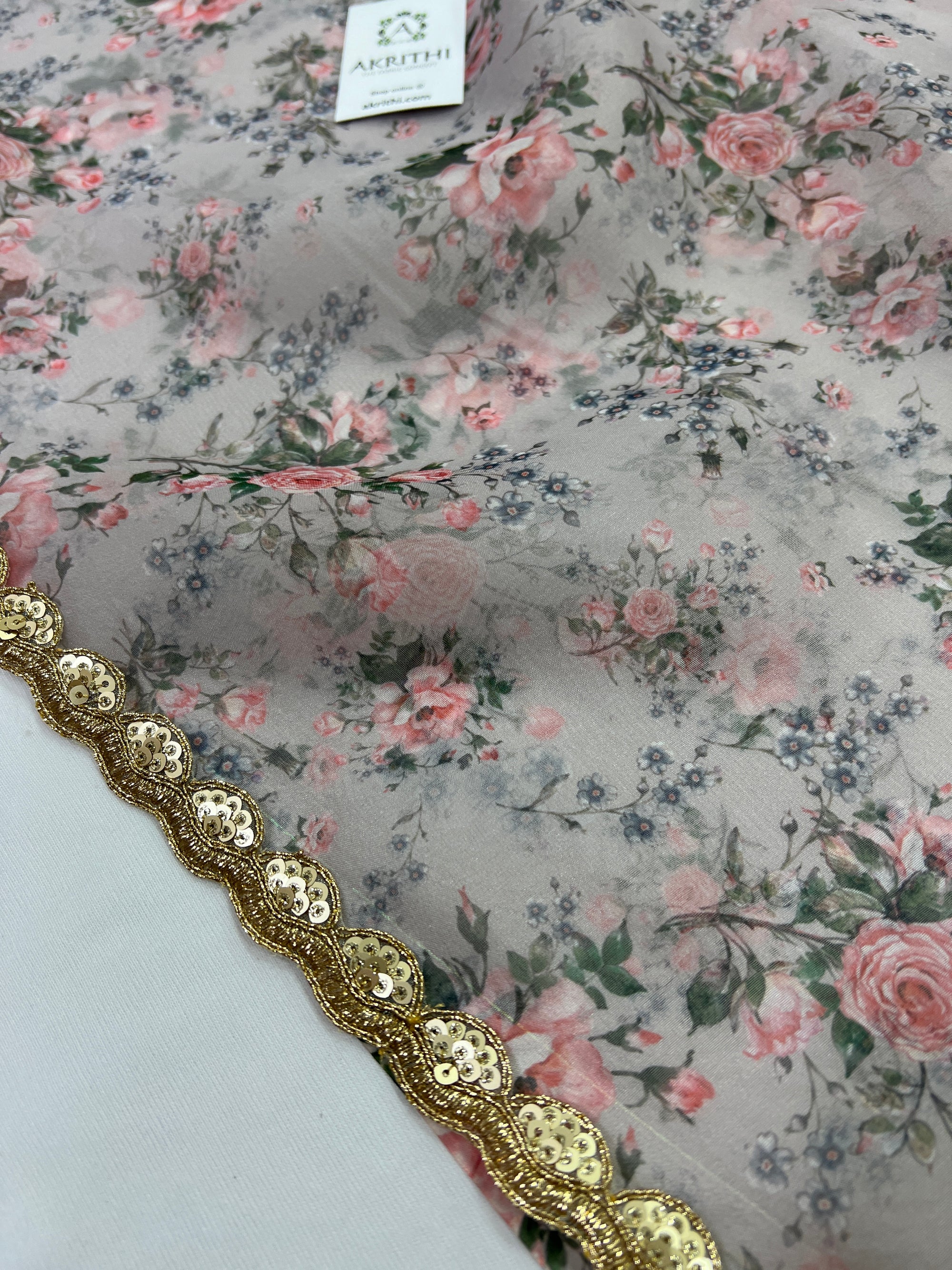 Printed Organza saree with lace
