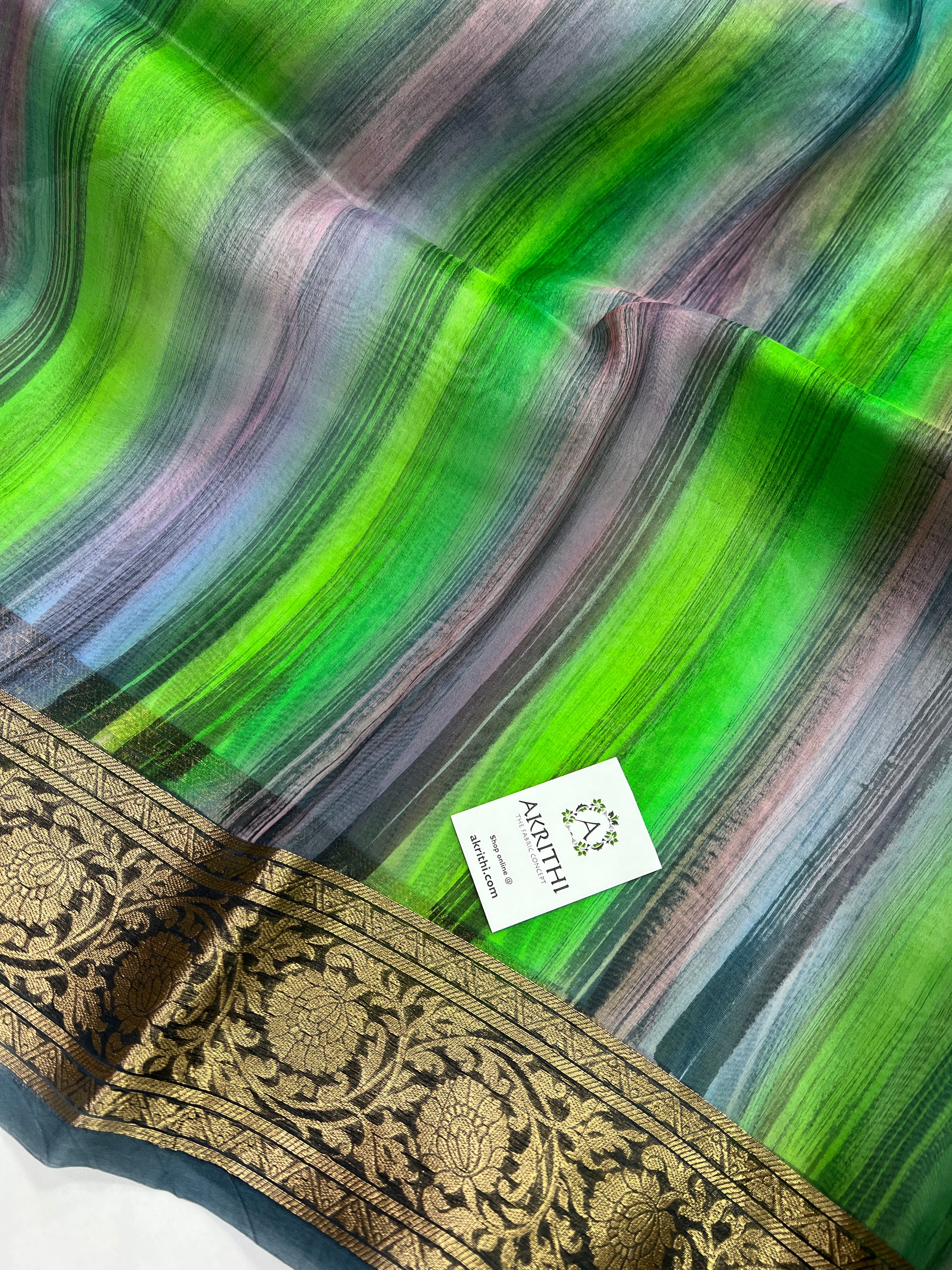 Hand brushed pure silk organza saree