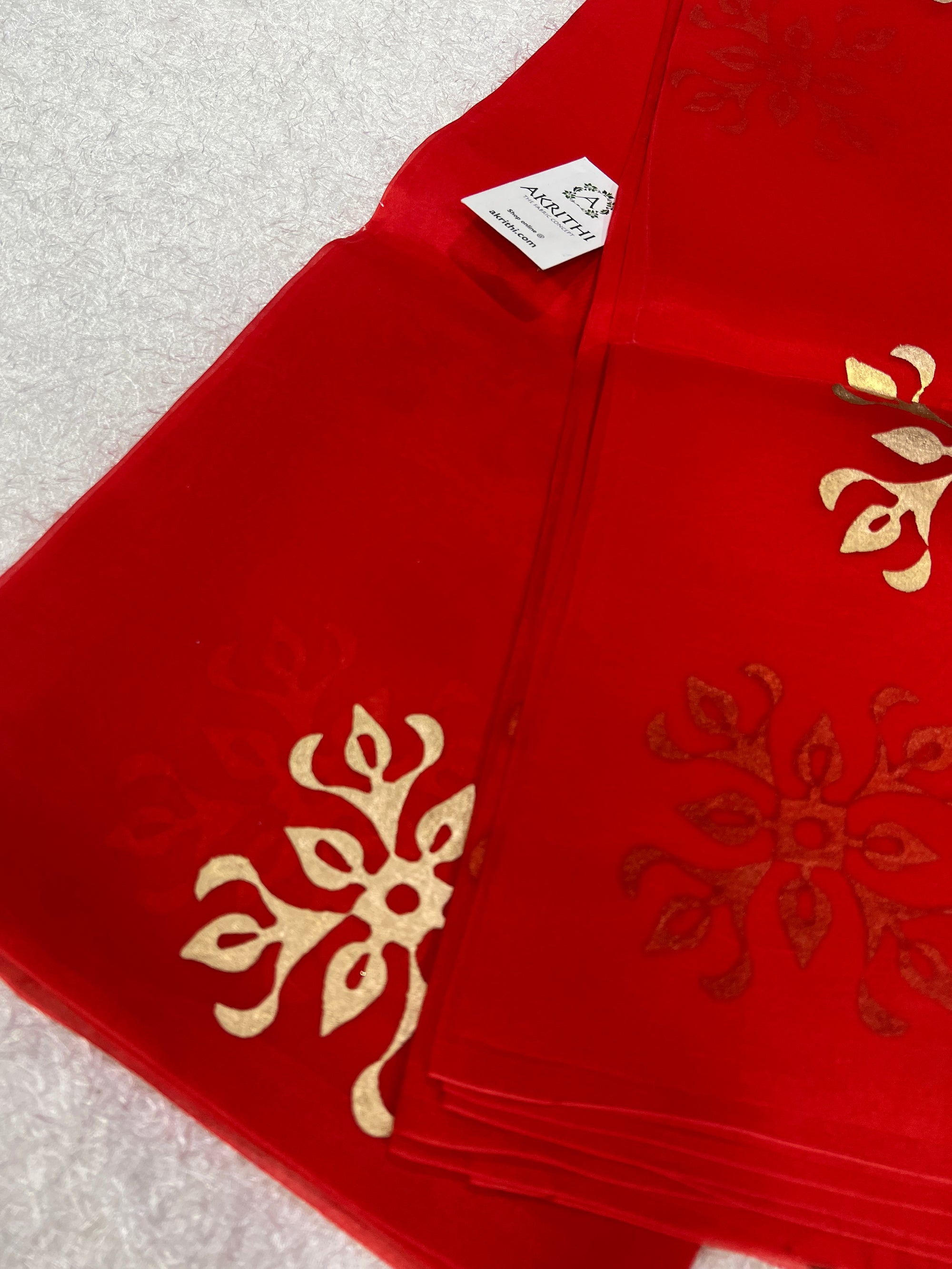 BLOCK PRINTED PURE SILK ORGANZA SAREE