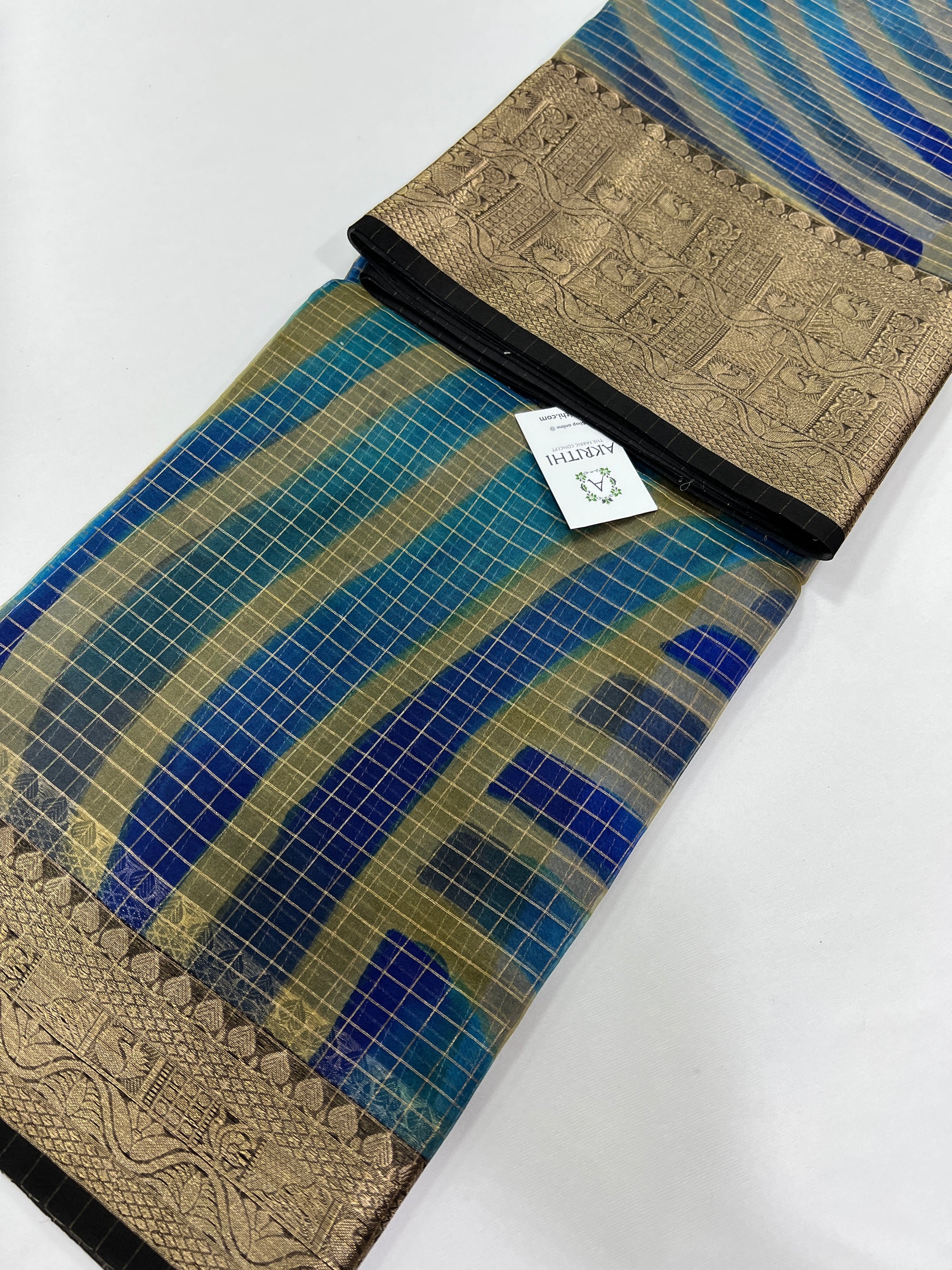 Hand brushed pure silk organza saree