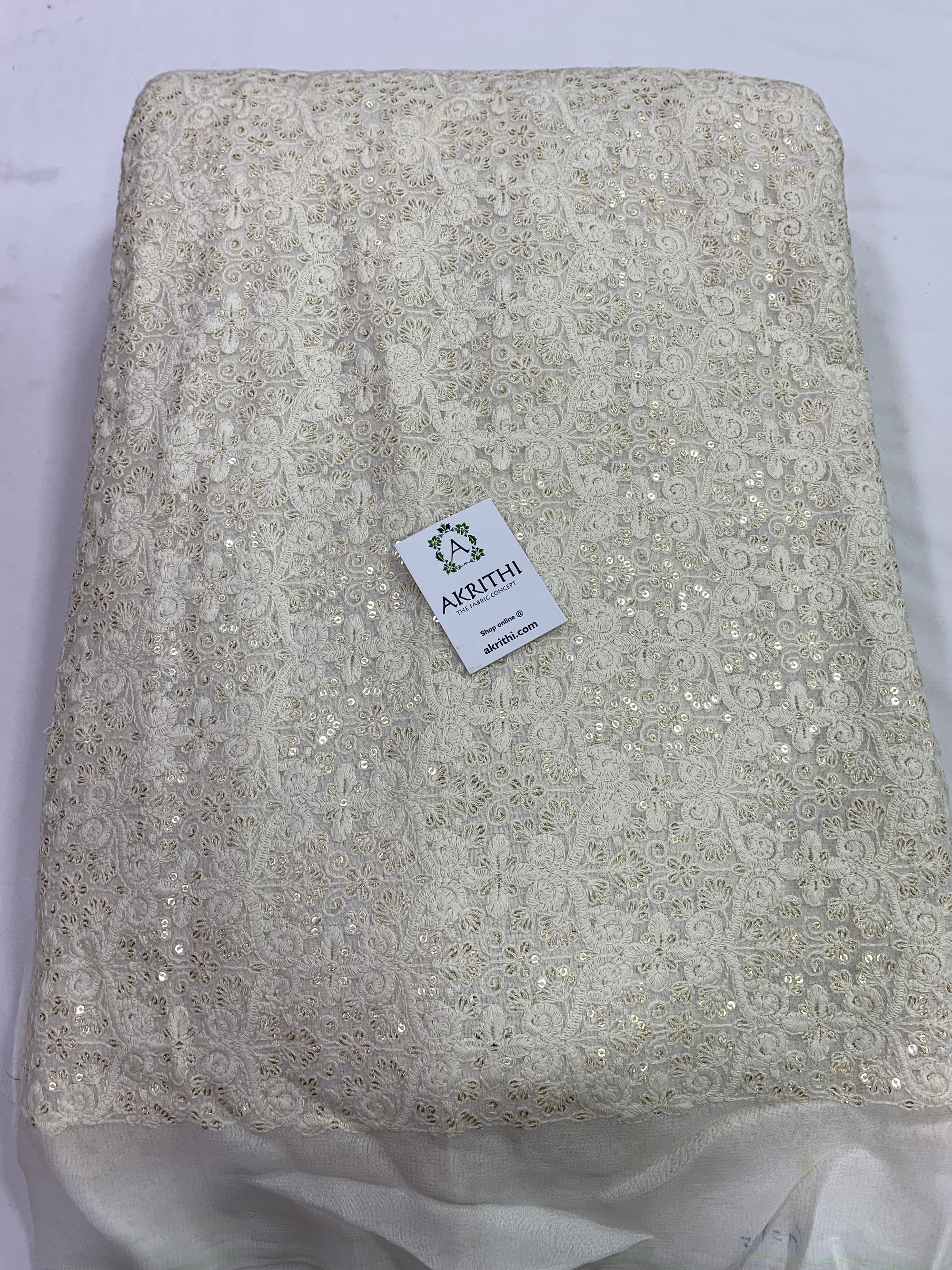 Embroidery on dyeable pure georgette fabric 80 cms cut