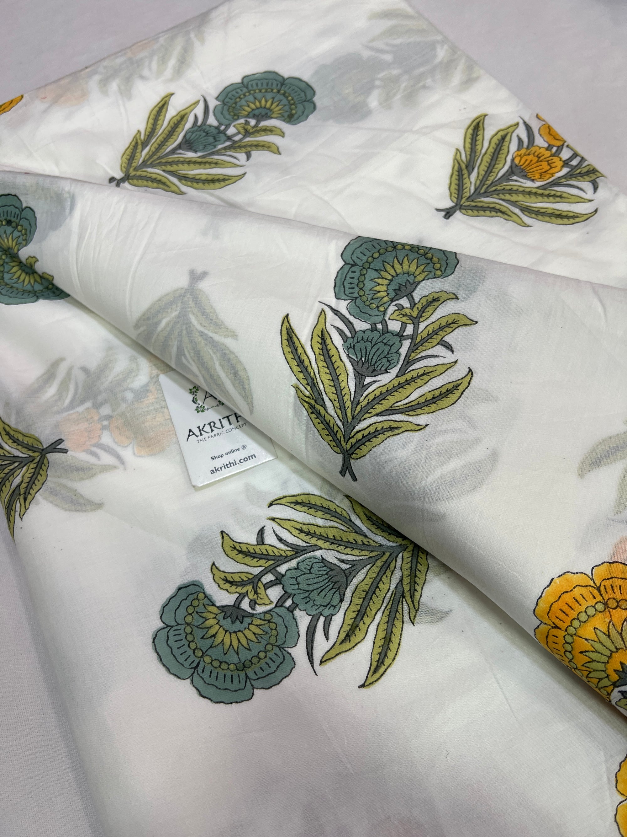 Hand block Printed pure mul cotton fabric