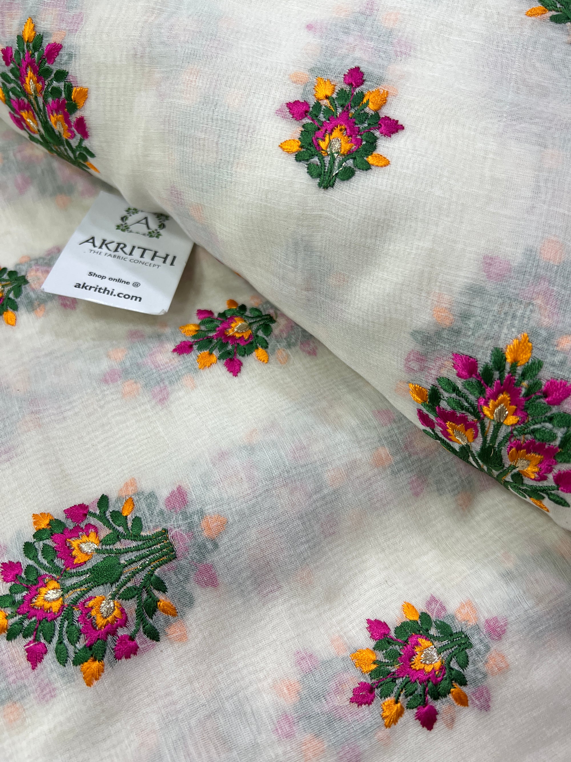 HANDLOOM MUL CHANDERI EMBROIDERED FABRIC