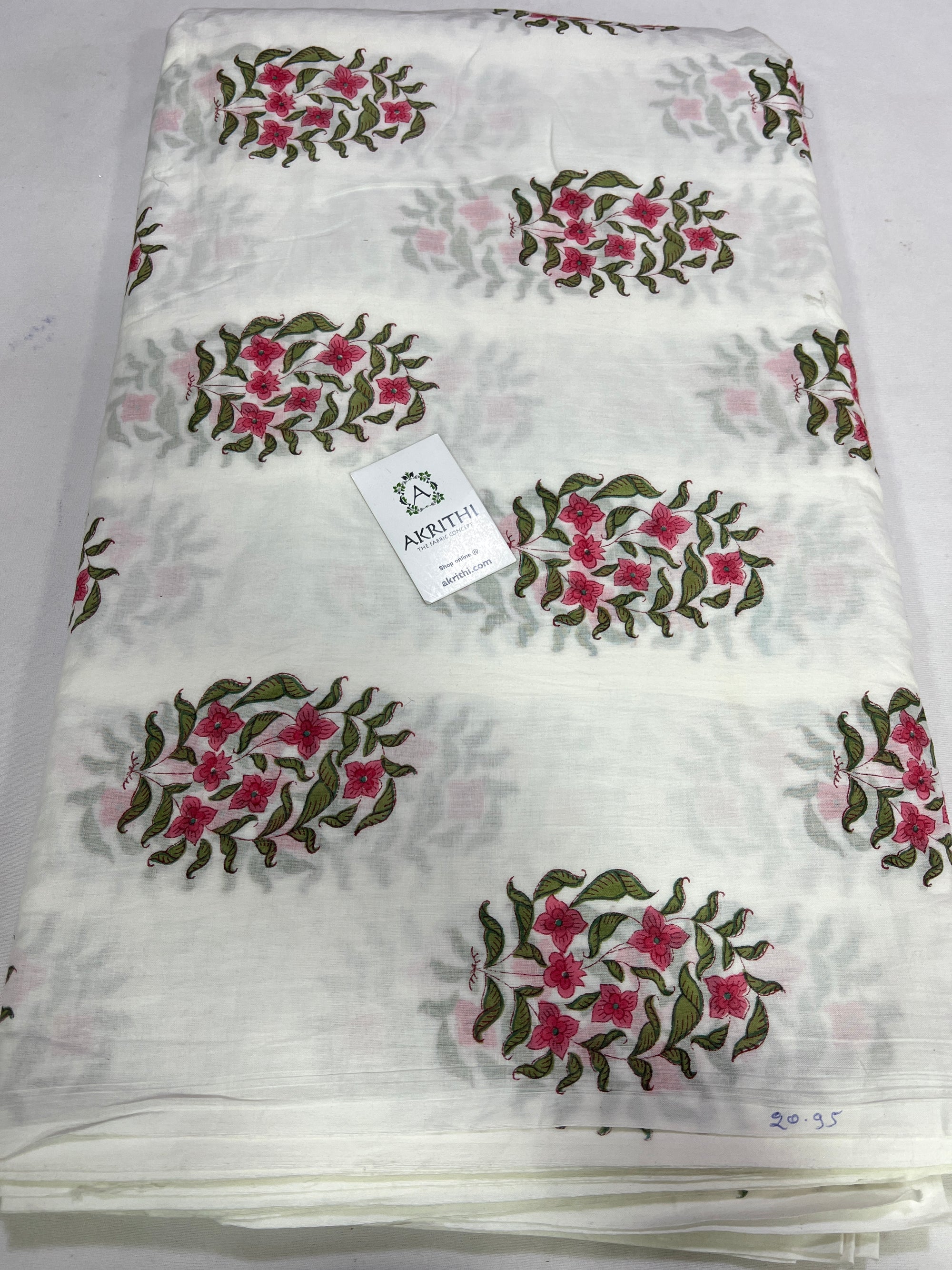 Hand block Printed pure mul cotton fabric
