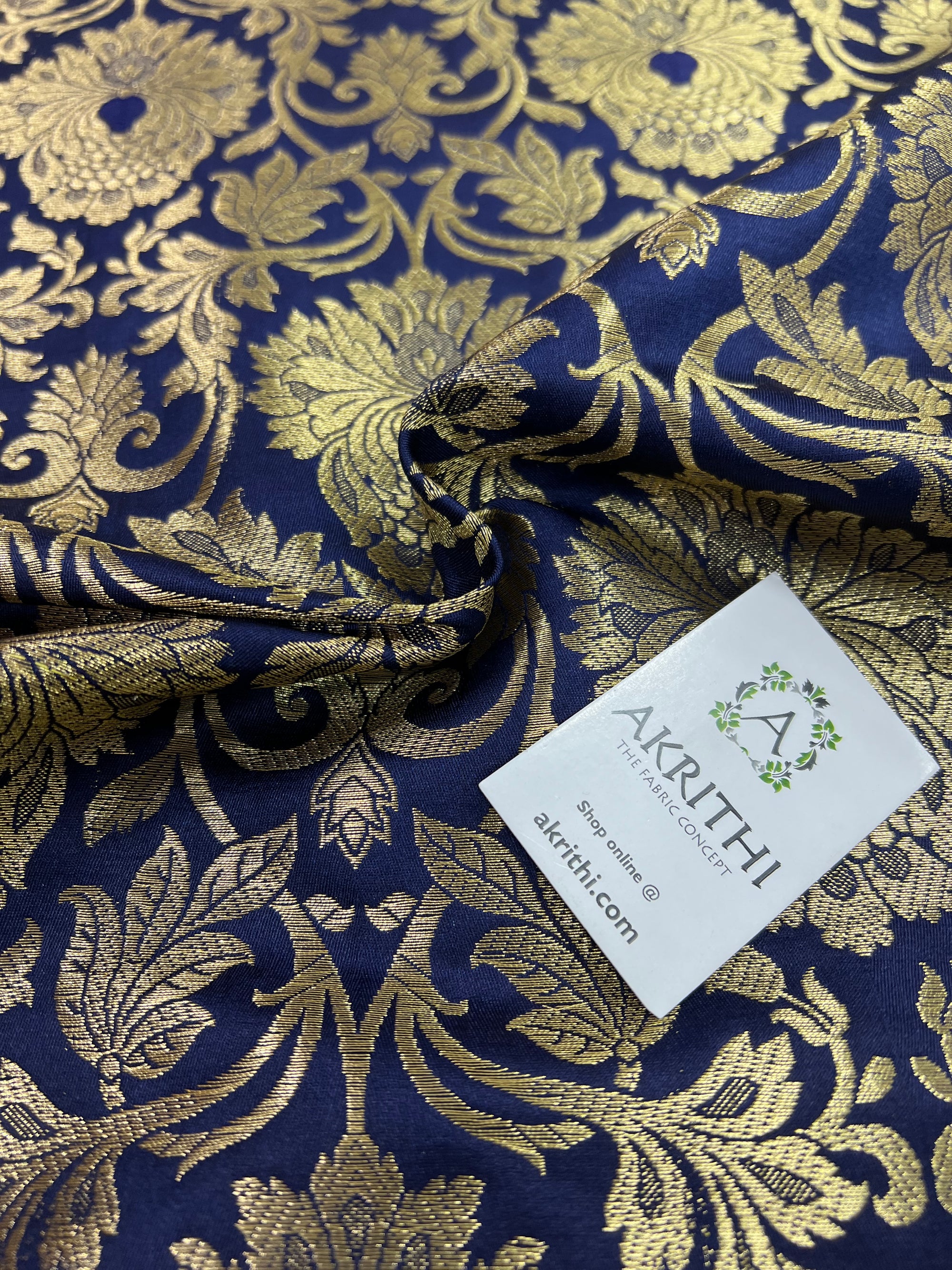Banarasi brocade fabric navy blue