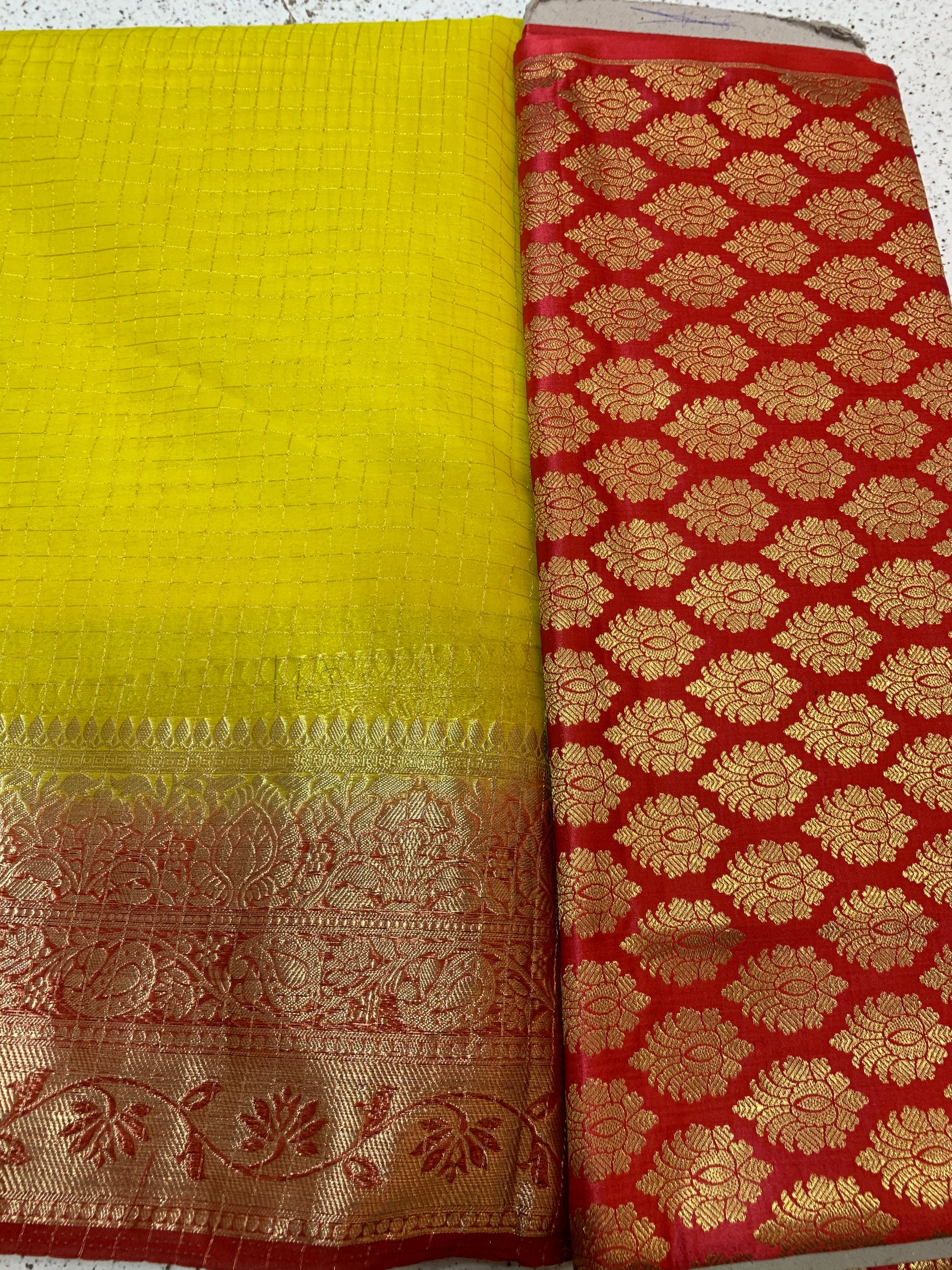 Banarasi fabric with organza checks combo