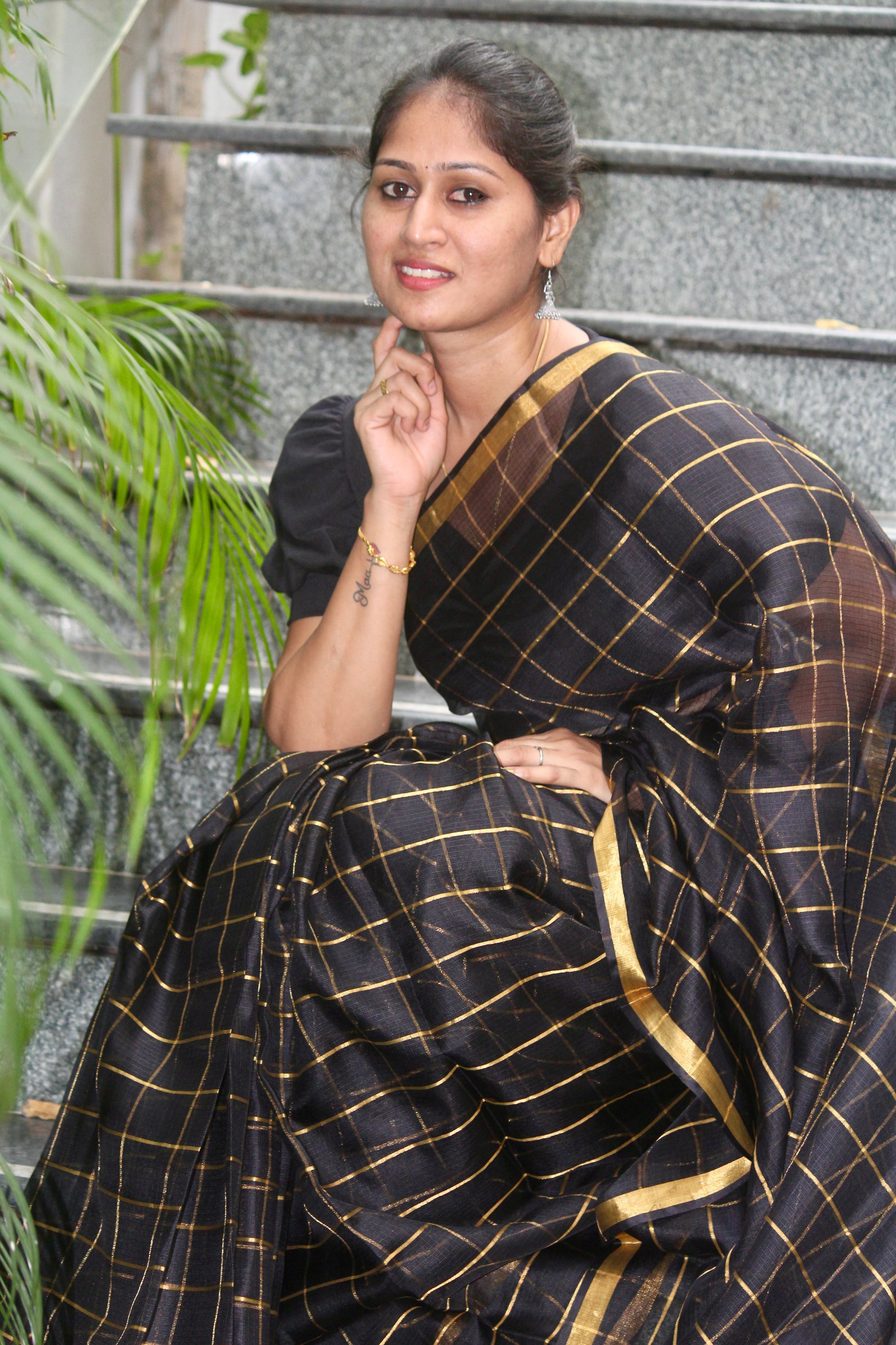 Pure kota silk saree with zari checks