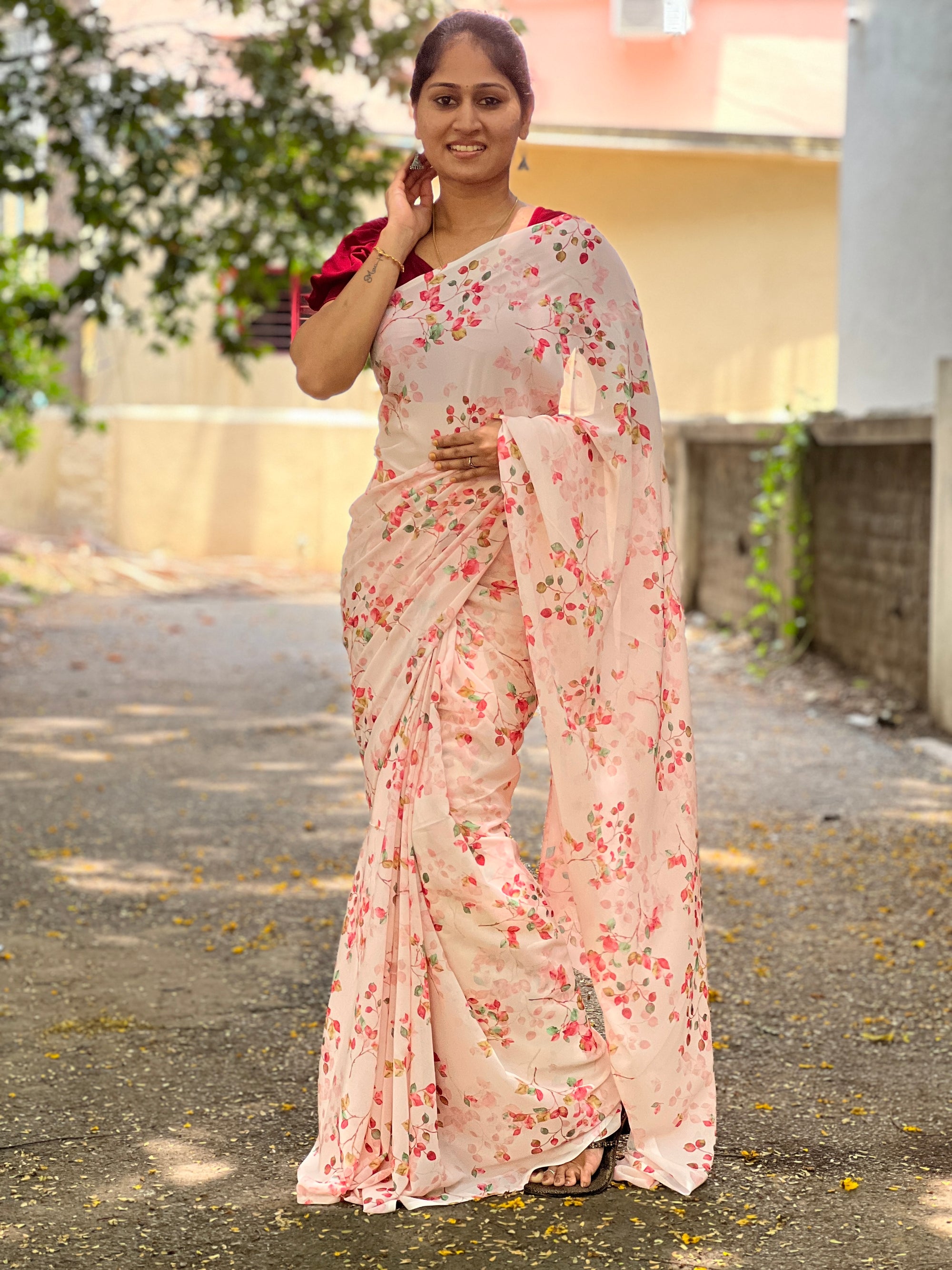 Digital floral printed georgette saree