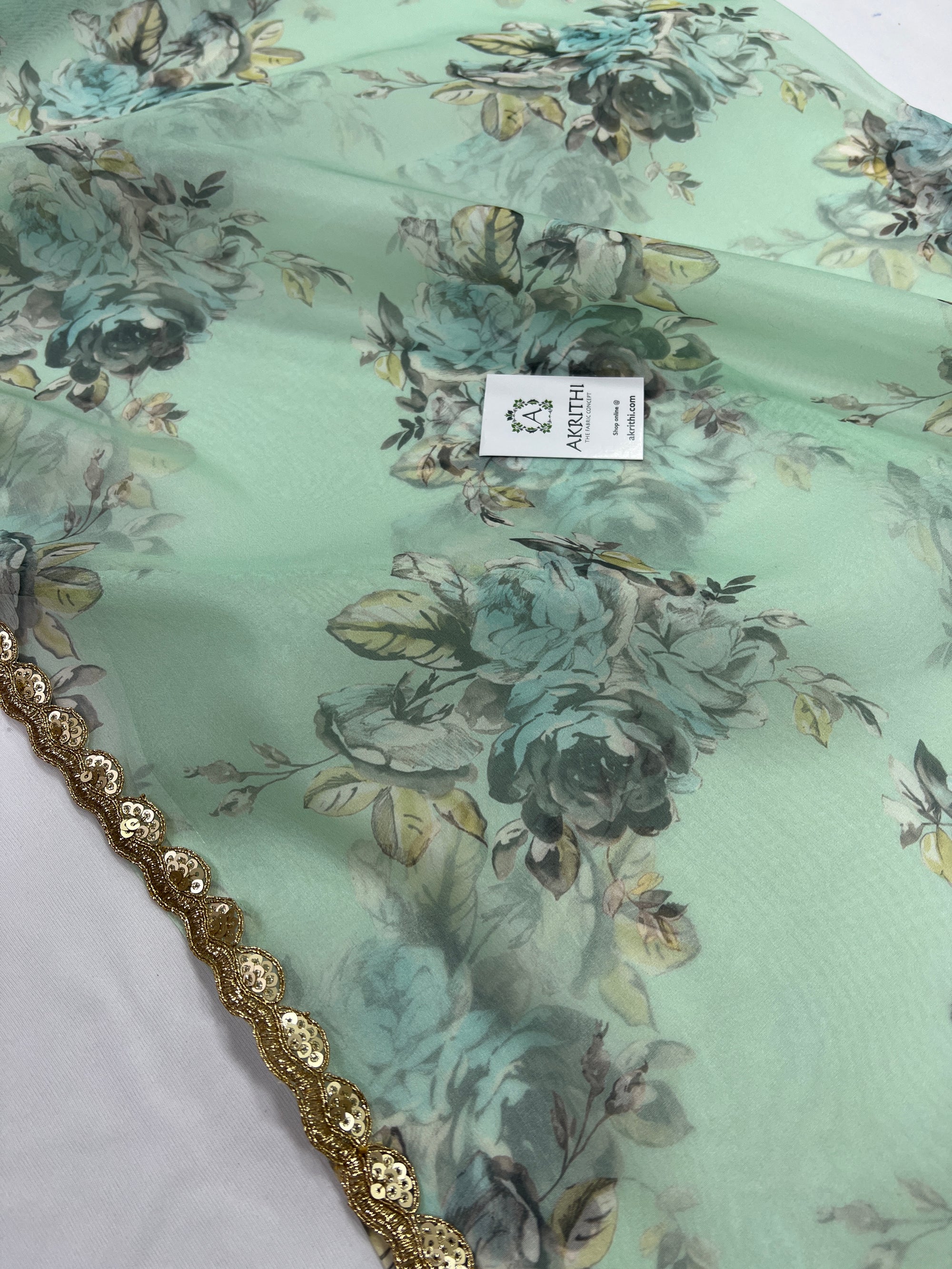 Printed Organza saree with lace