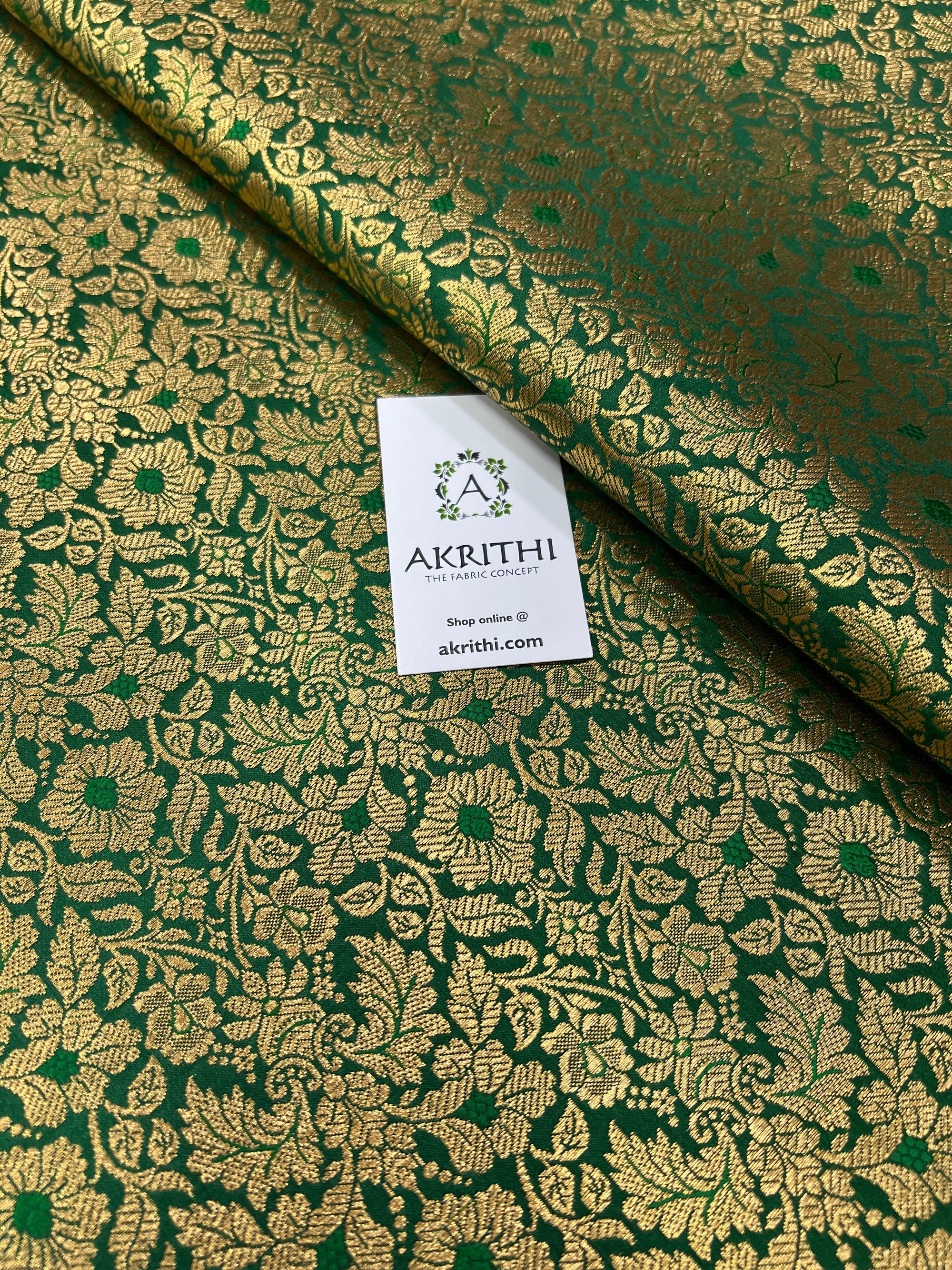 Handloom Banarasi brocade fabric green colour