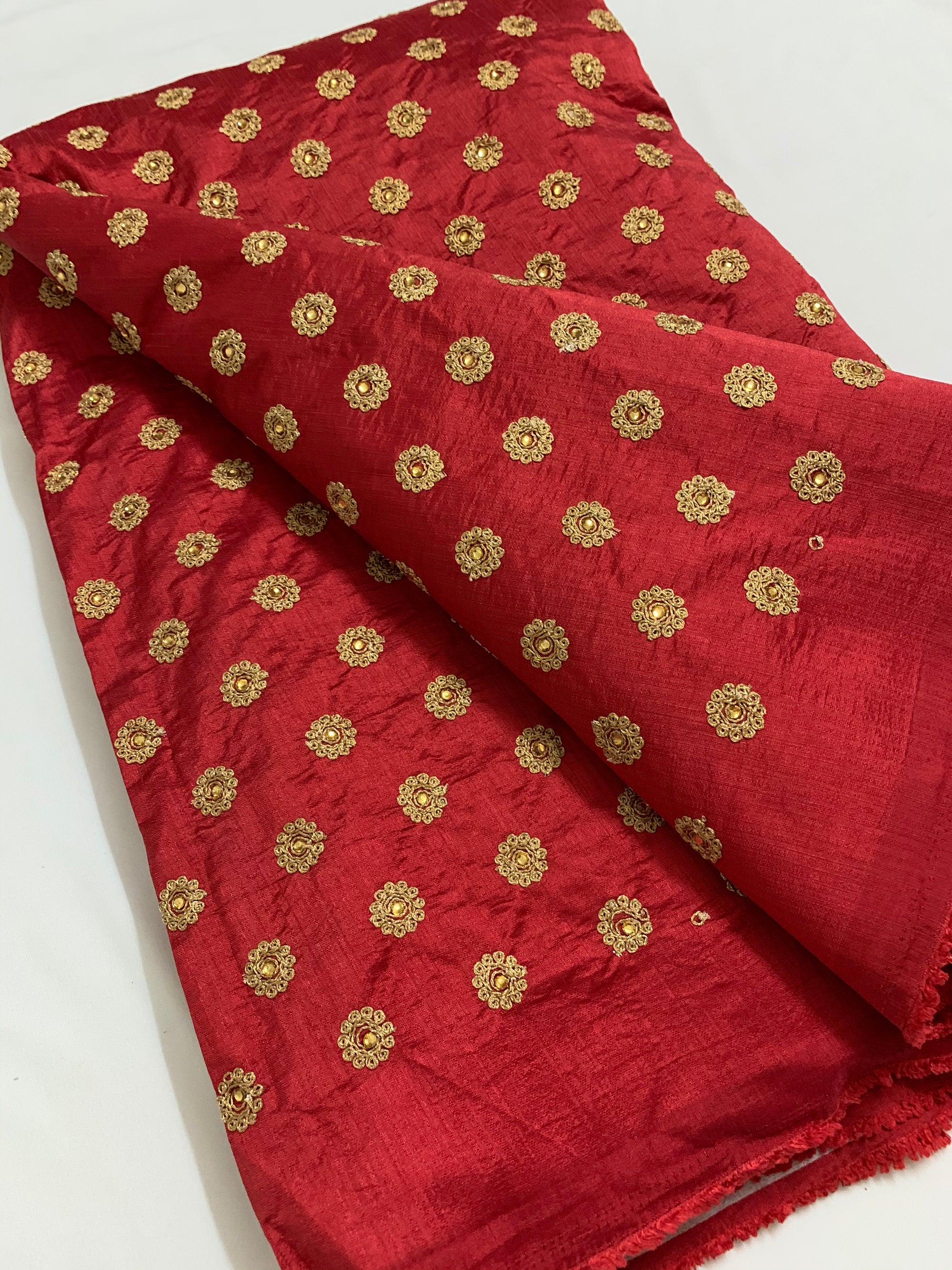 Embroidery on raw silk fabric