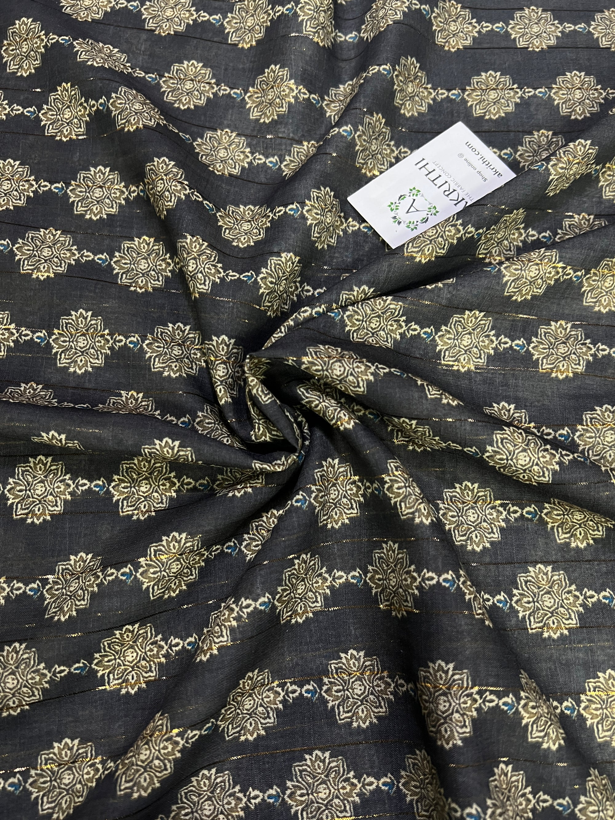 Digital printed munga cotton fabric with Zari lines