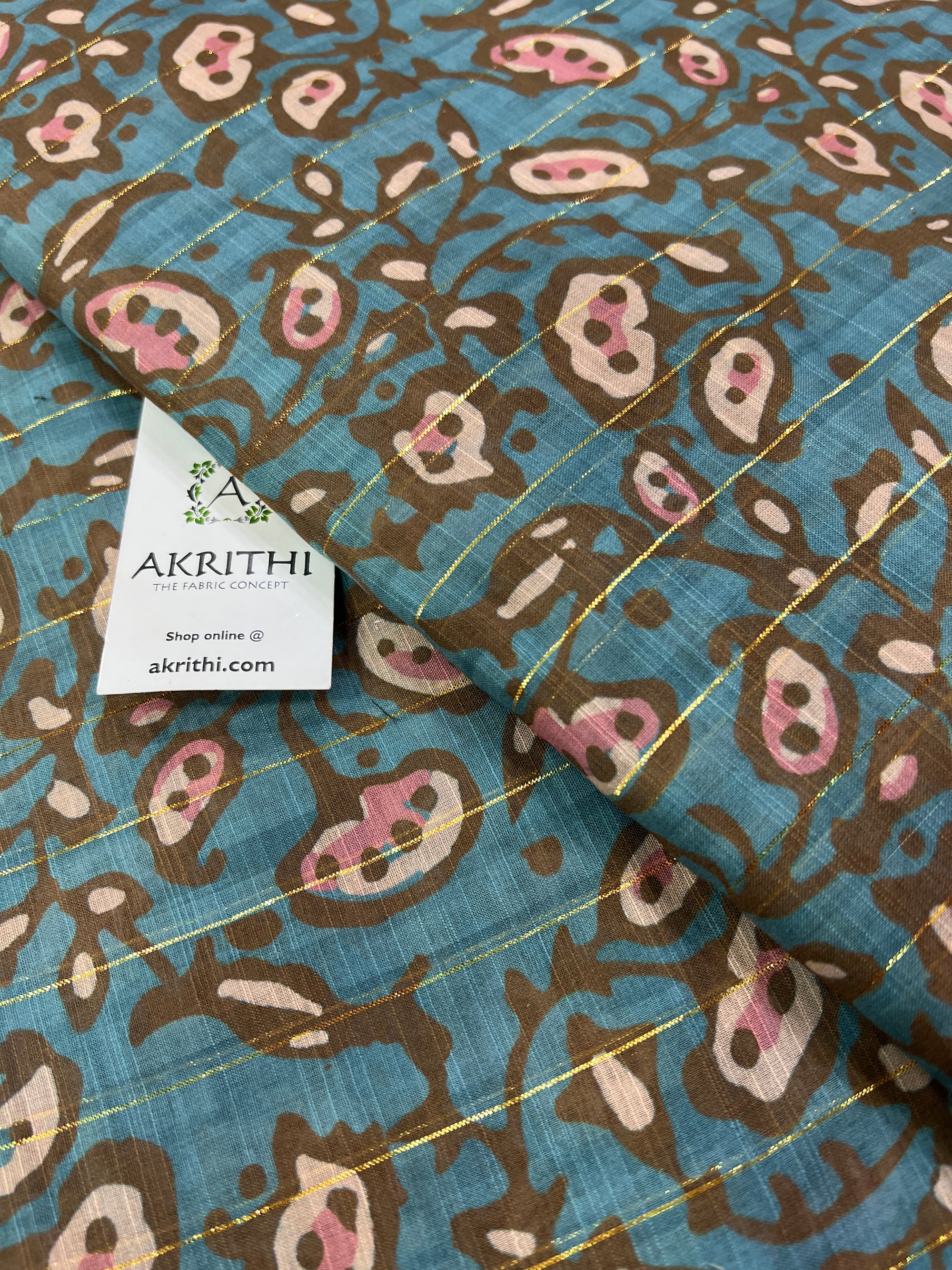 Digital printed munga cotton fabric with Zari lines