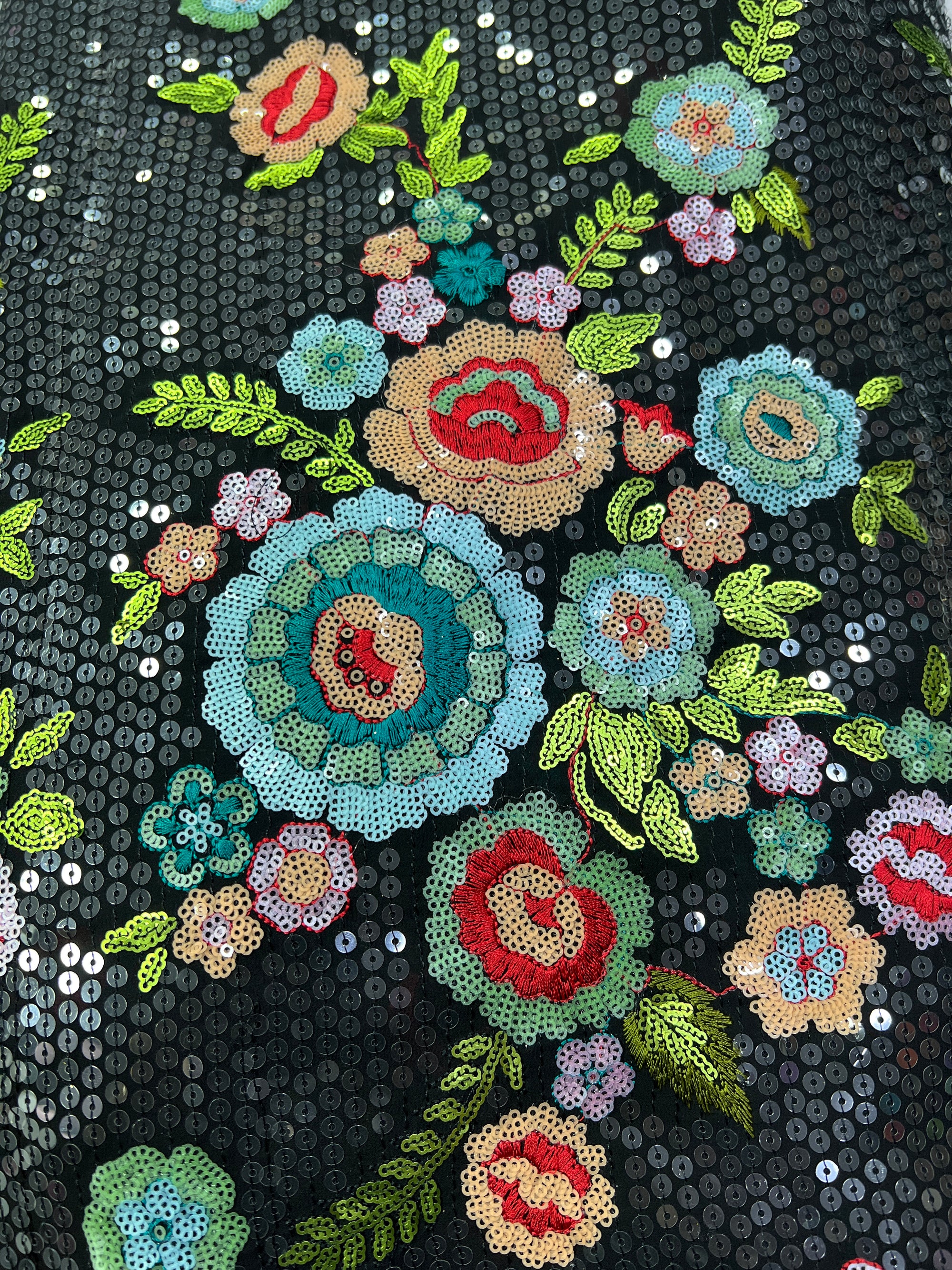 Multi colour sequin Embroidery on black Georgette fabric
