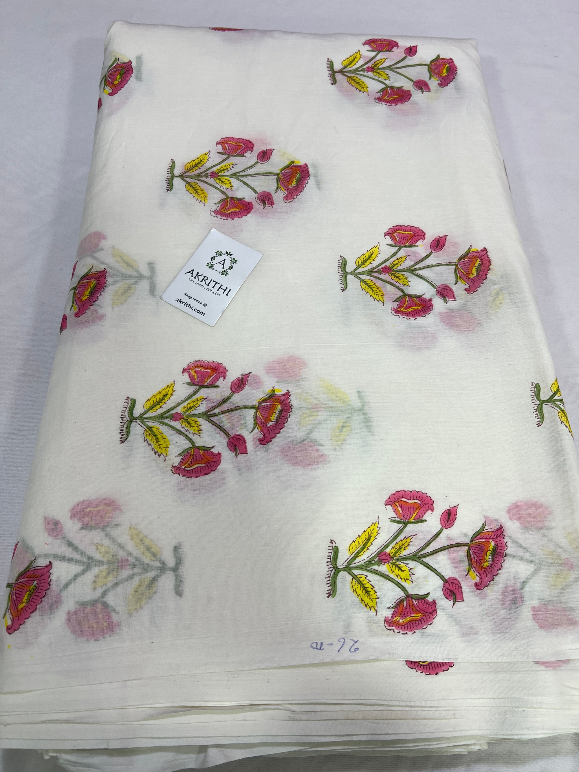 Hand block Printed pure mul cotton fabric