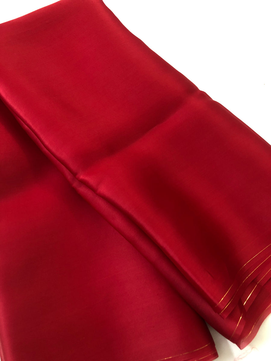 Pure silk satin organza maroons red saree (50 grams per metre)
