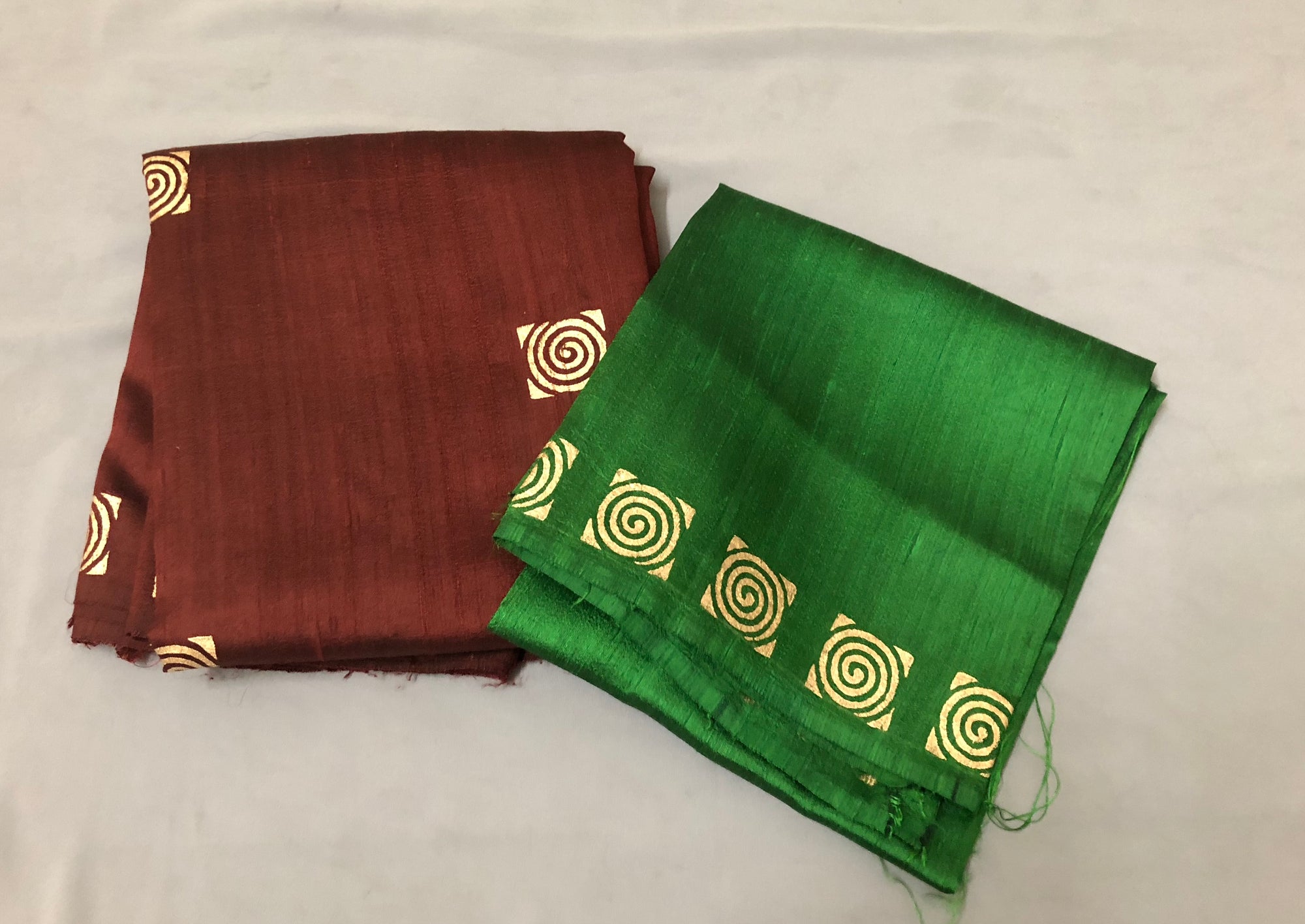 Dupion pure raw silk saree with block print