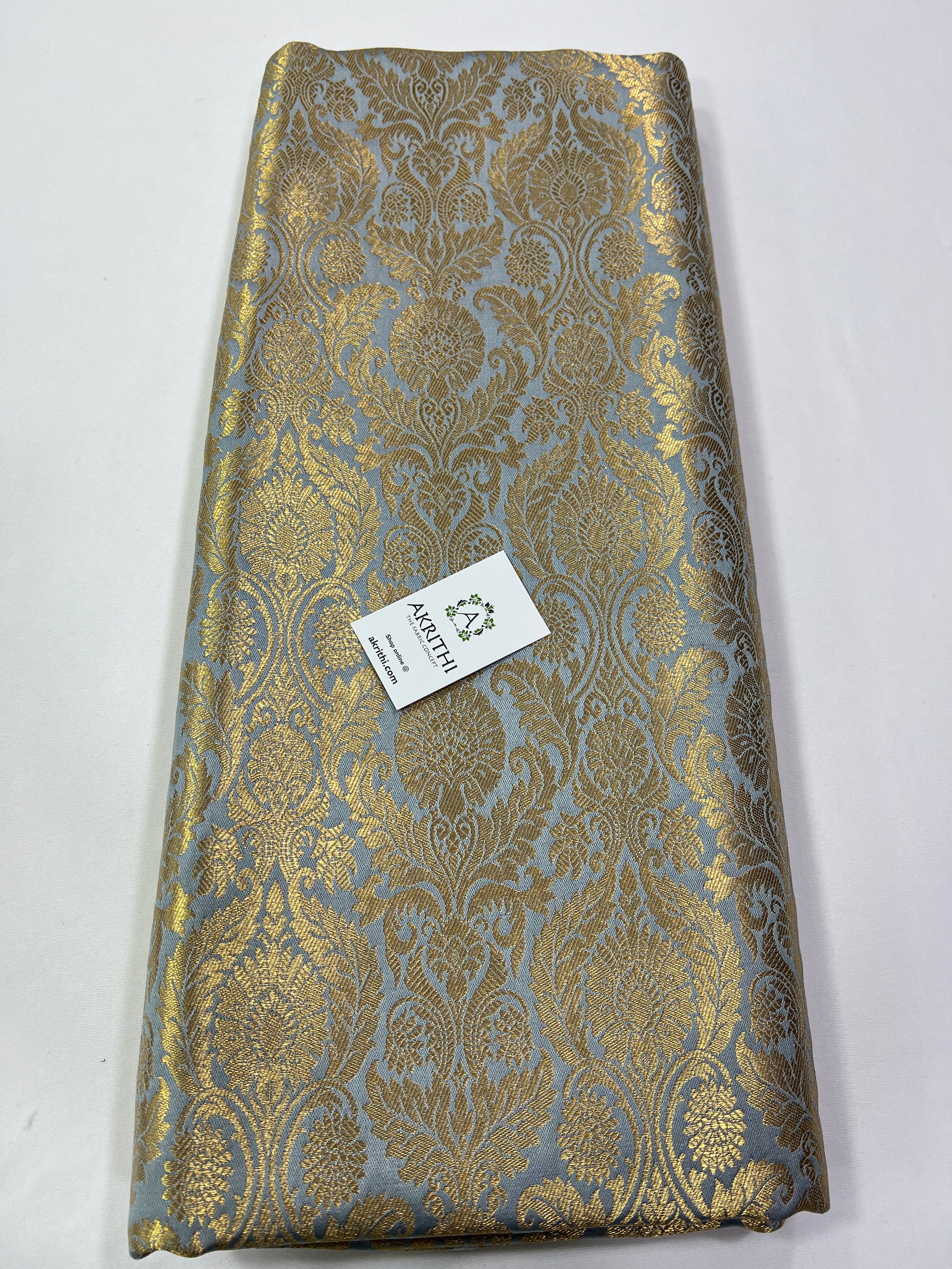 Handloom Banarasi brocade fabric grey colour