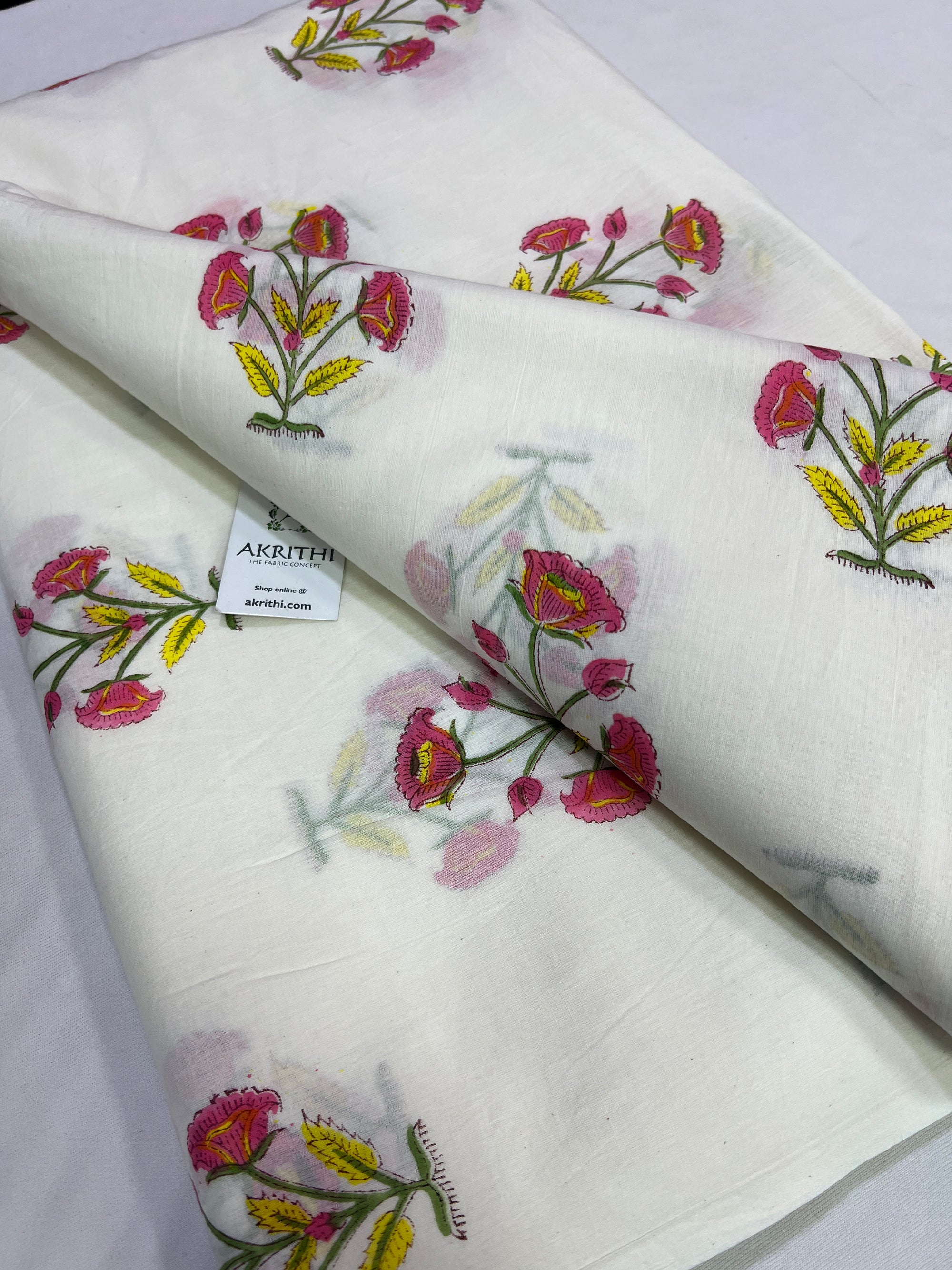 Hand block Printed pure mul cotton fabric