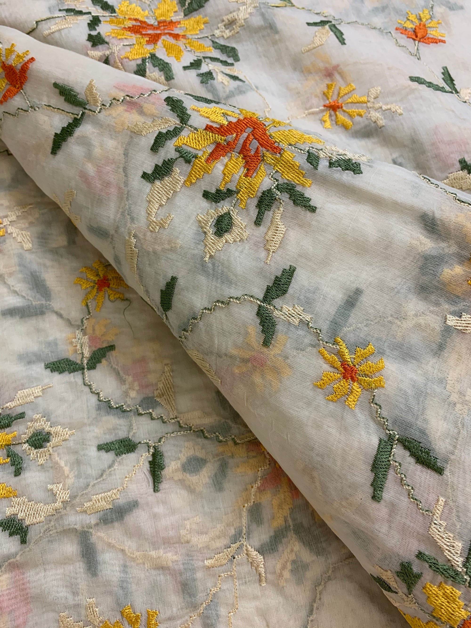 HANDLOOM MUL CHANDERI EMBROIDERED FABRIC