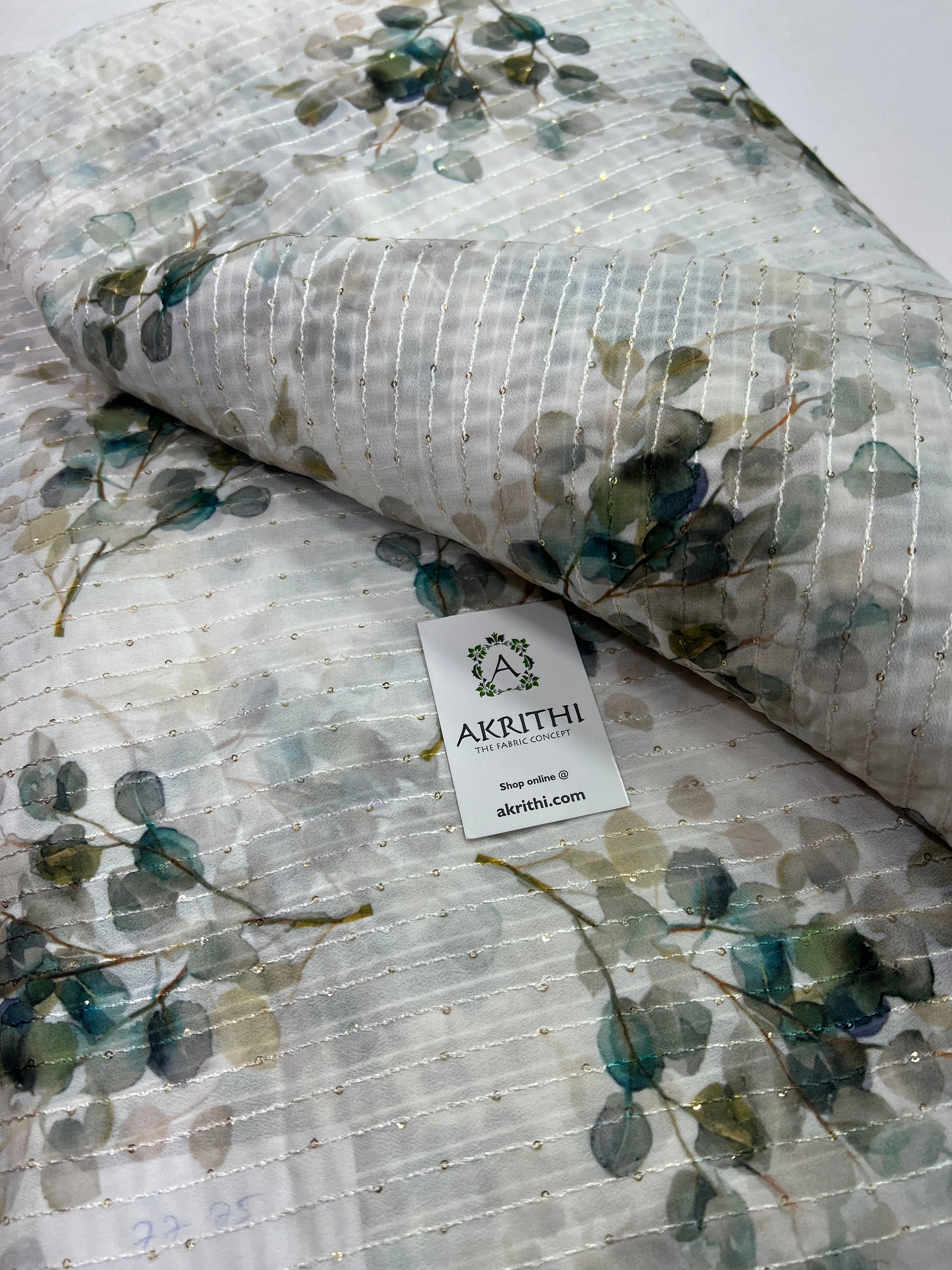 Digital printed georgette fabric with sequins work