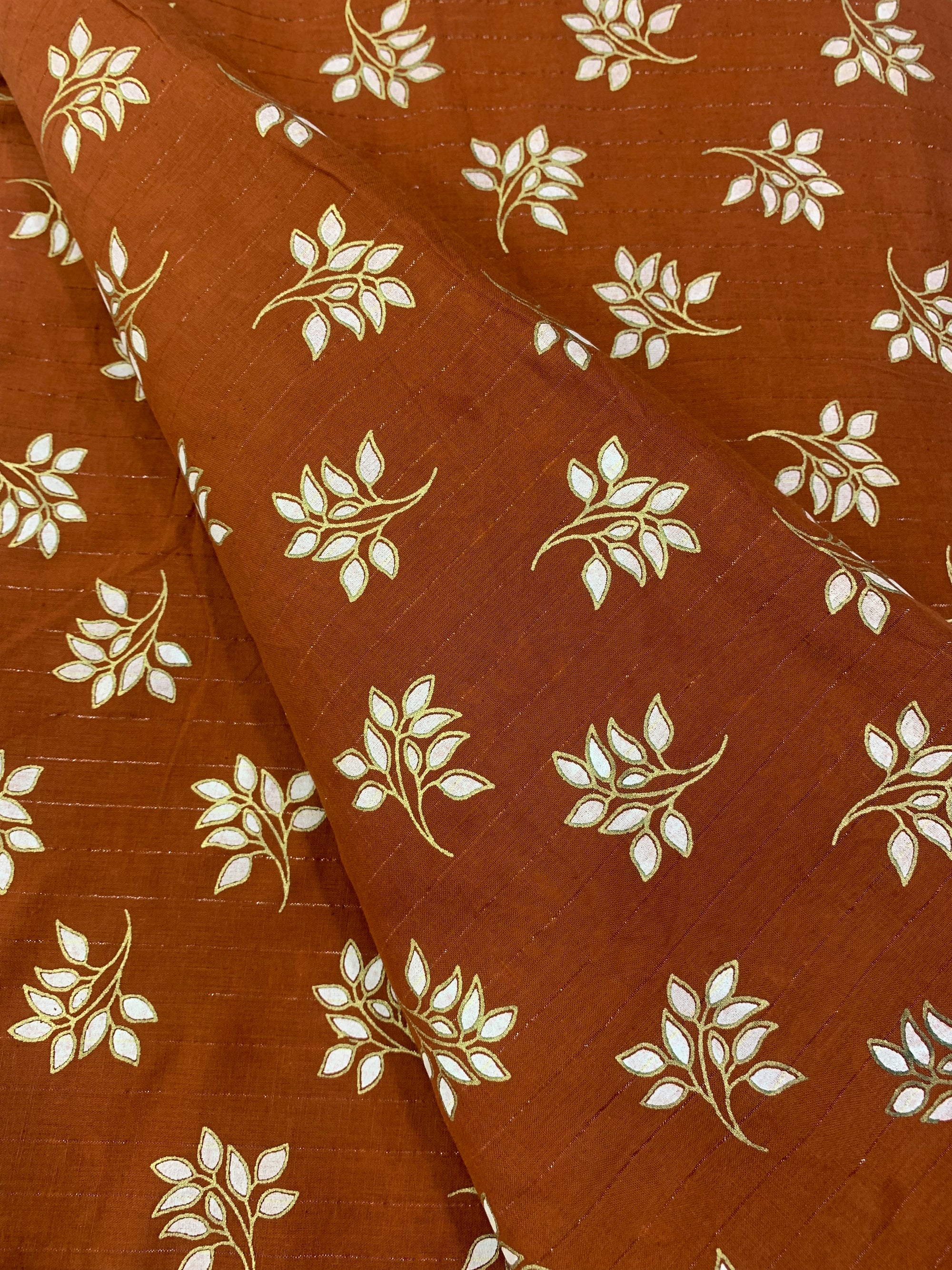 Printed pure cotton with golden zari fabric