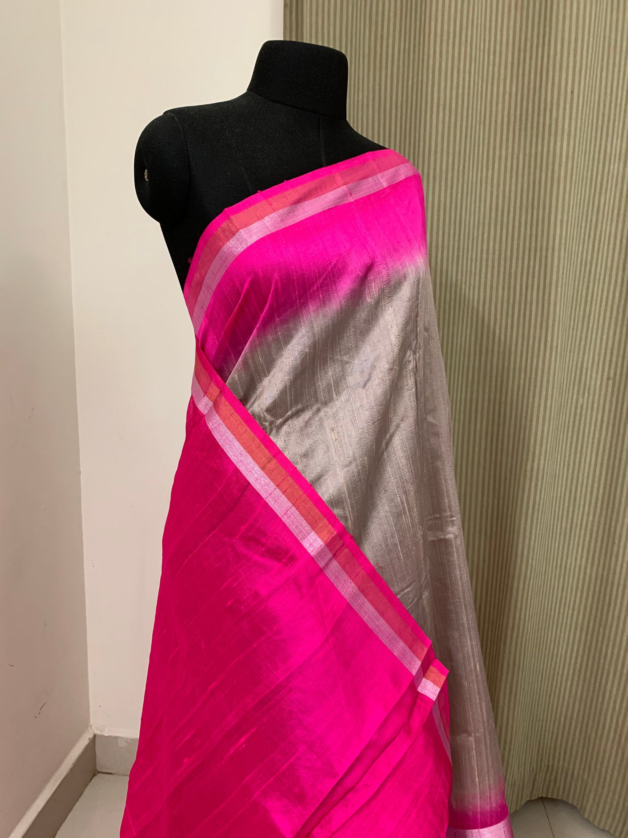 Dupion pure raw silk saree with zari border
