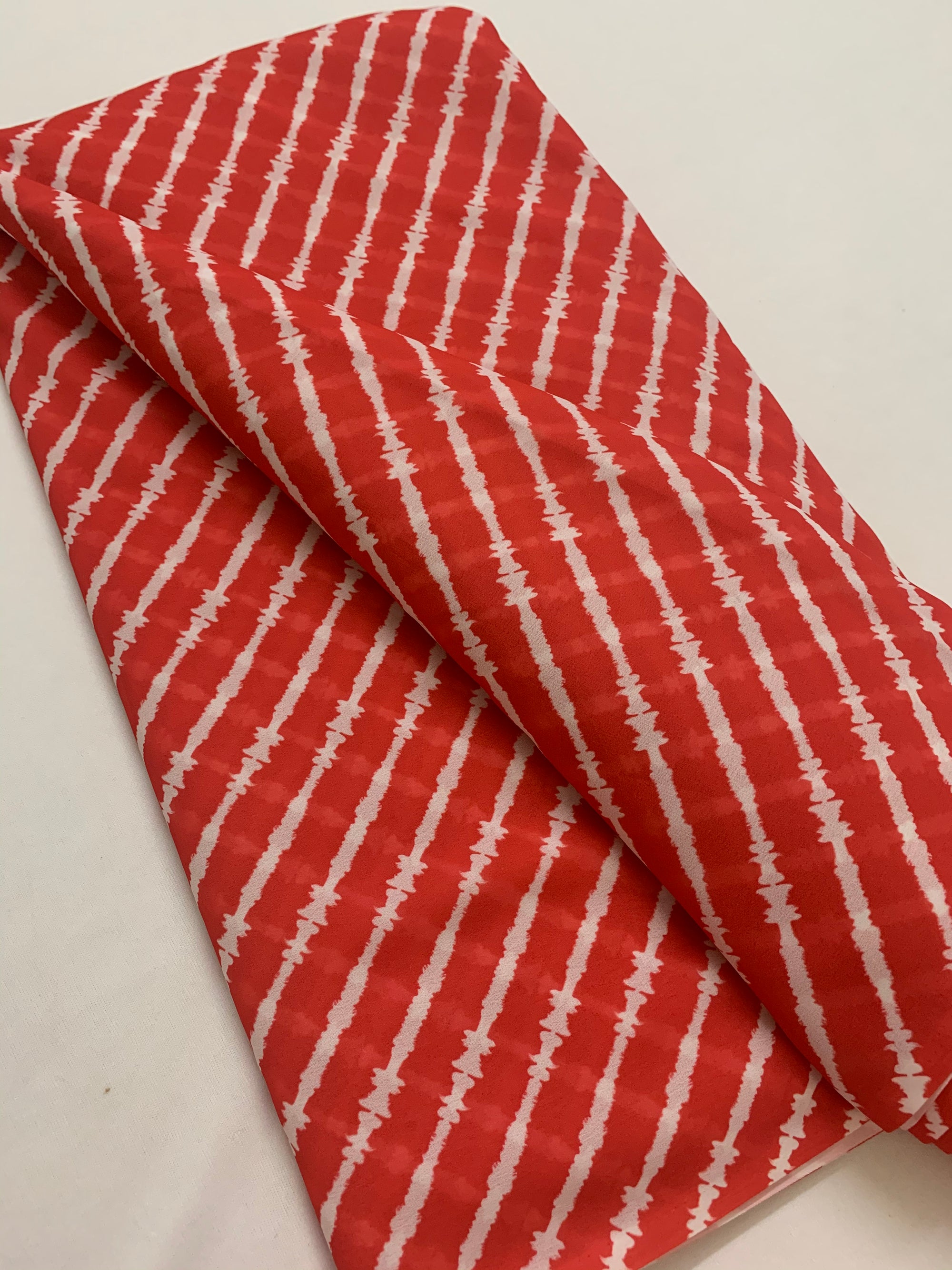 Digital leheriya printed red georgette fabric
