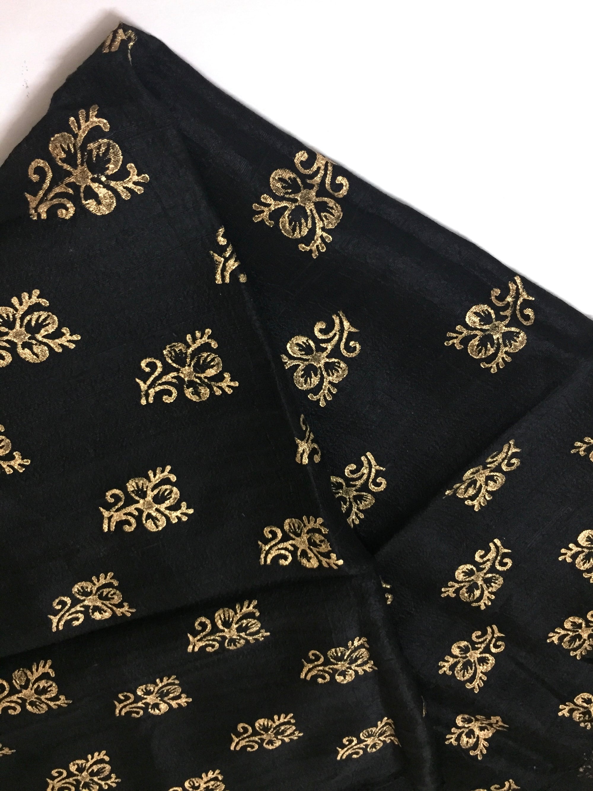 Dupion pure raw silk half and half saree with block print