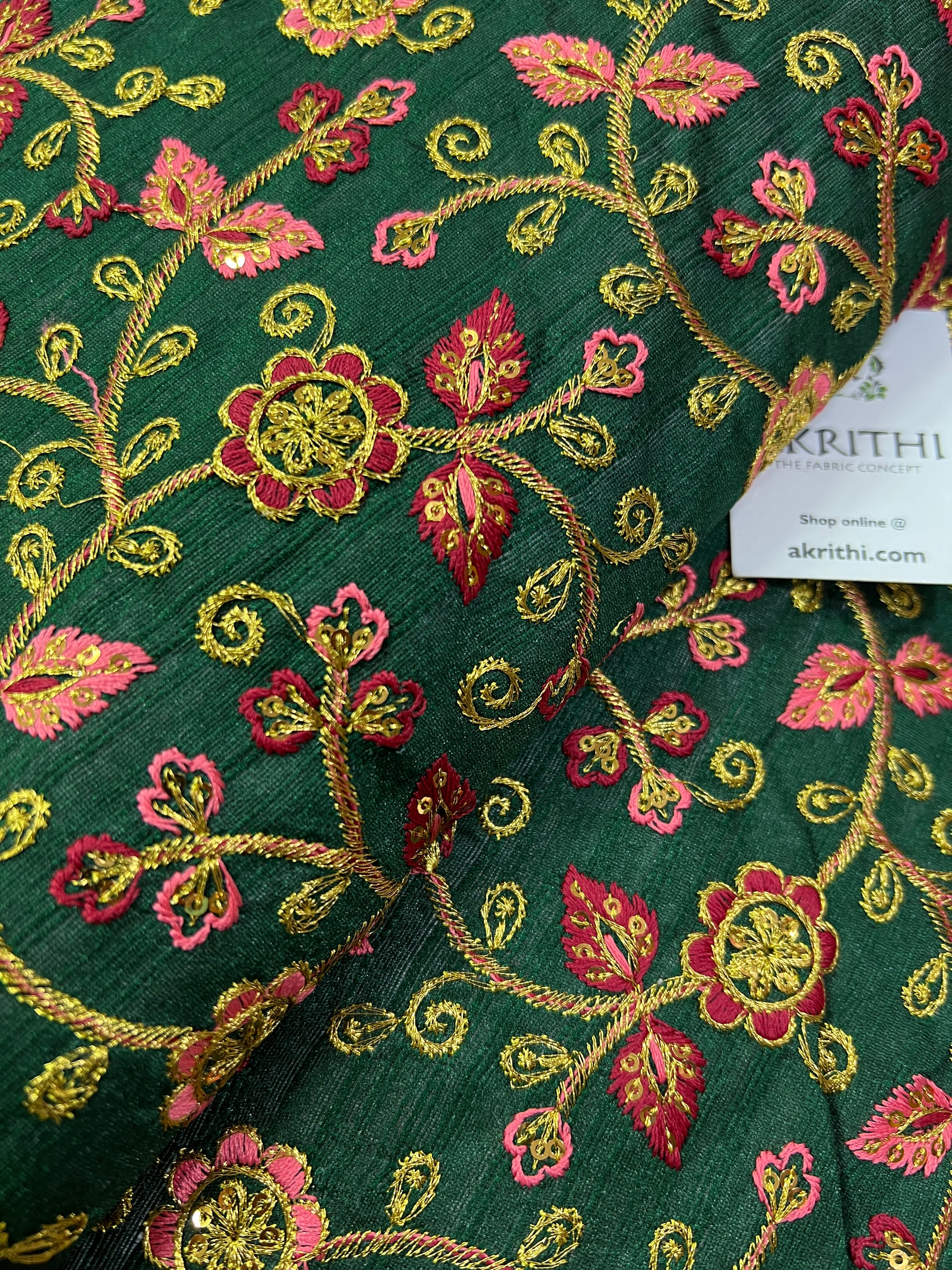 Embroidery on raw silk fabric