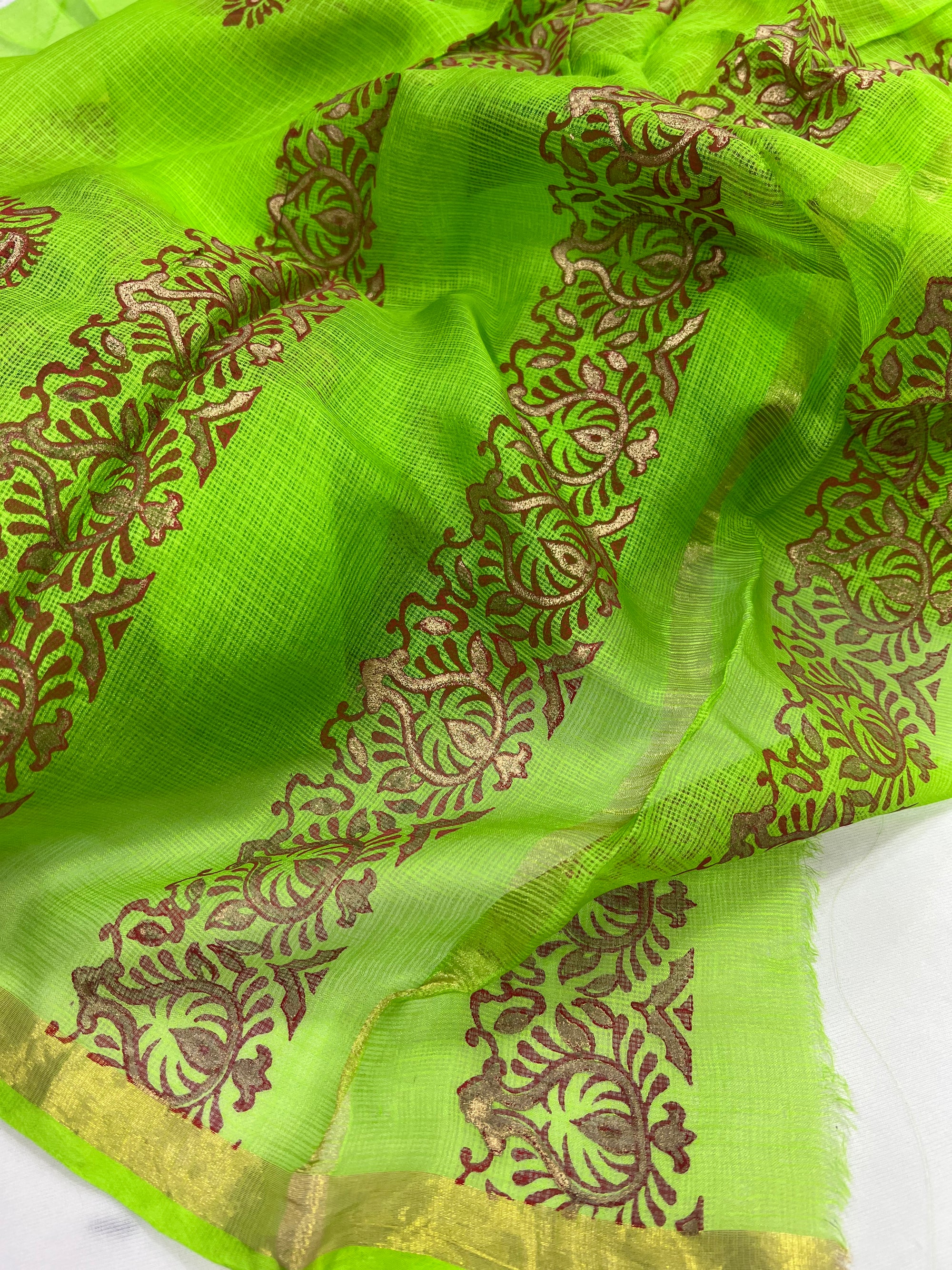 Block printed pure kota silk saree