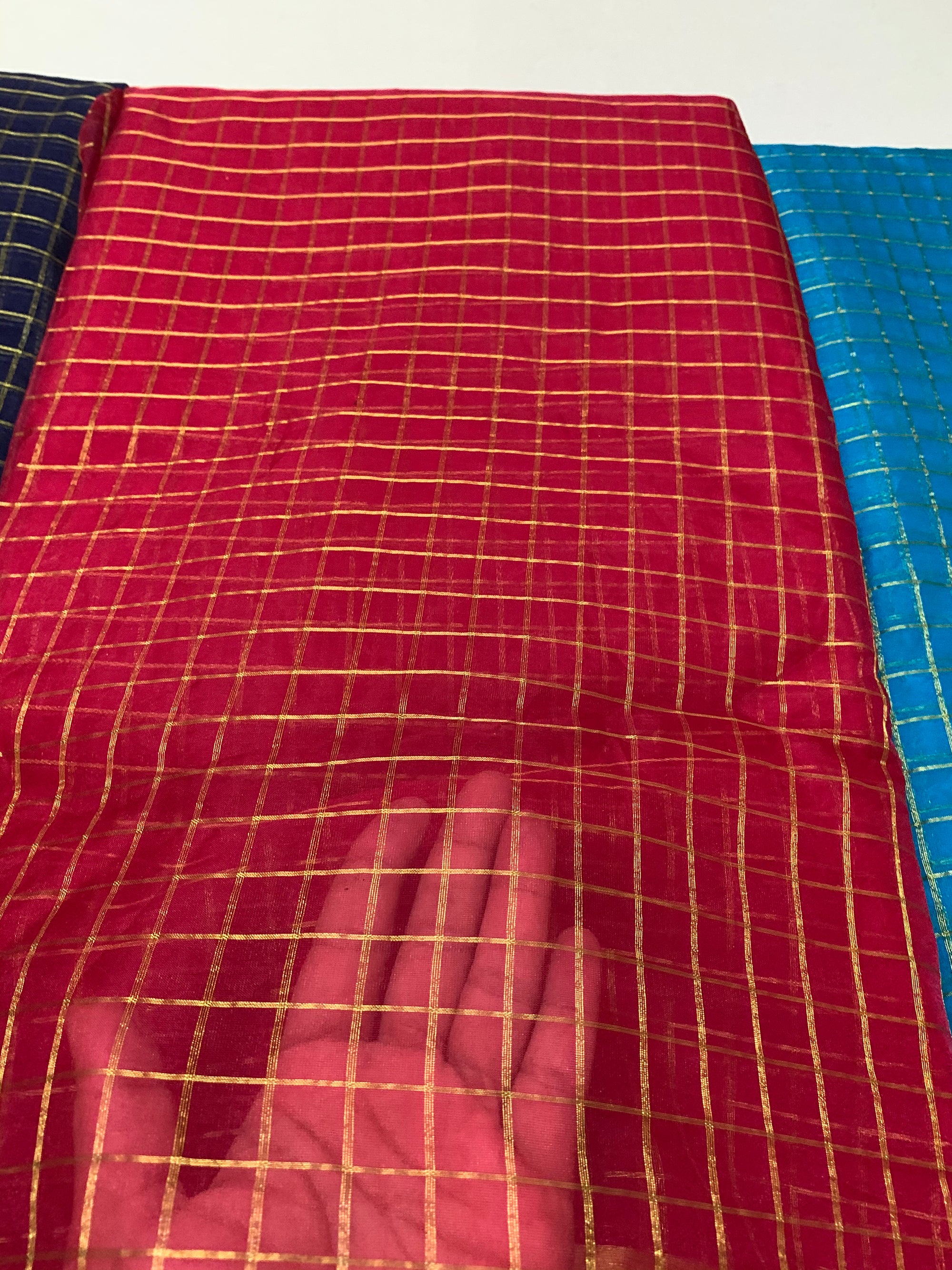 Zari checks organza fabric